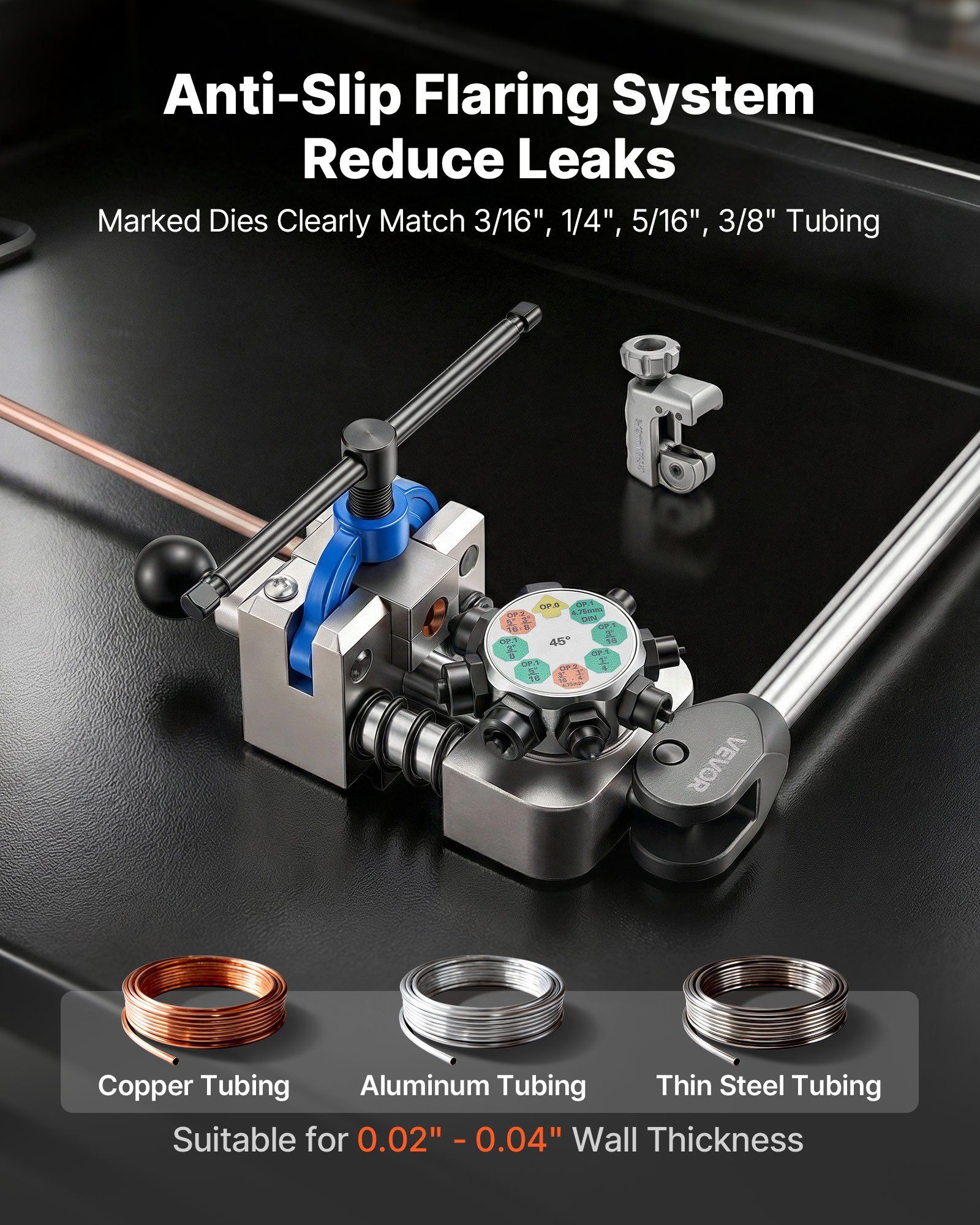 Professional Brake Line Flaring Tool, 45 Degree Double Flare Bubble Flare Tool Kit for 4.76mm, 6.35mm, 7.94mm, 9.52mm Copper Aluminum Thin Steel Tubes - Image 3
