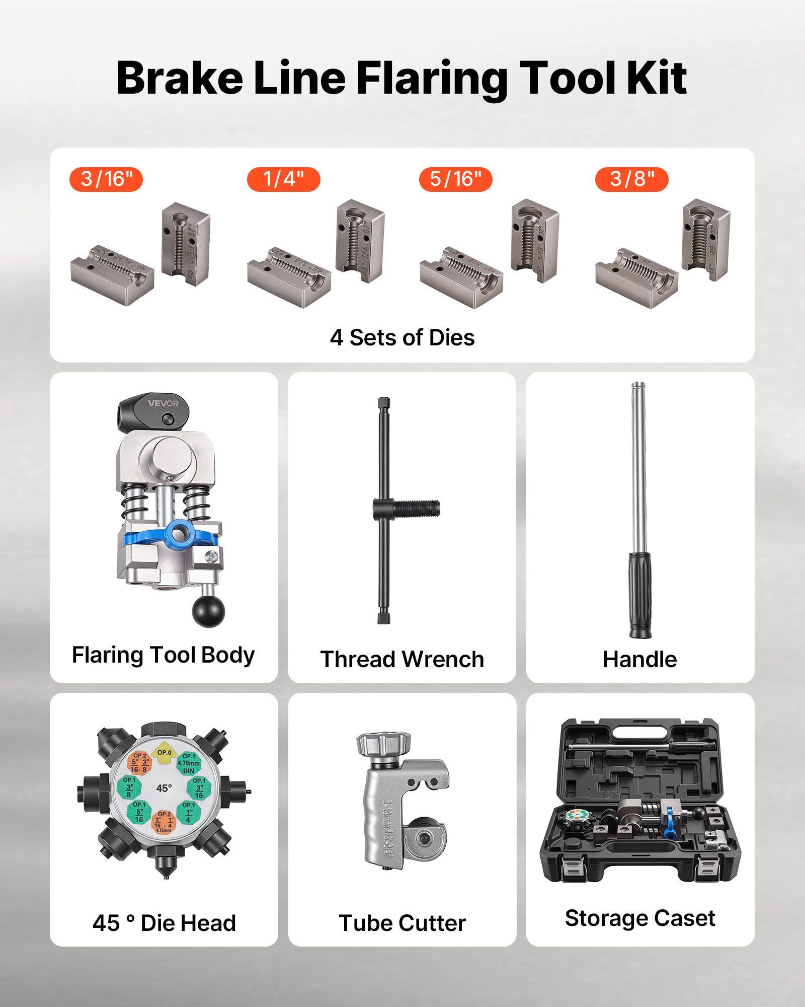 Professional Brake Line Flaring Tool, 45 Degree Double Flare Bubble Flare Tool Kit for 4.76mm, 6.35mm, 7.94mm, 9.52mm Copper Aluminum Thin Steel Tubes - Image 6