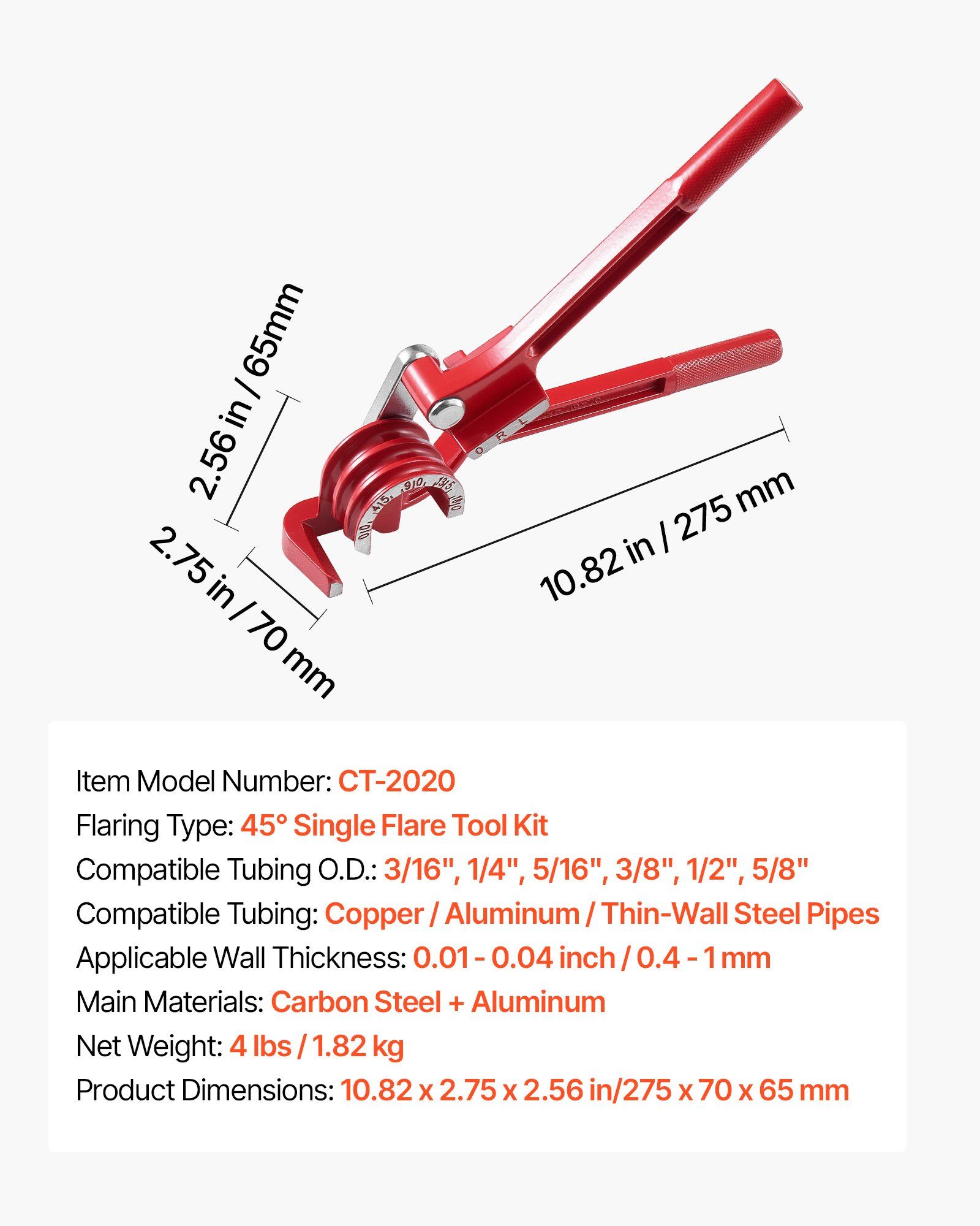 Brake Line Repair Kit, 45° Single Brake Line Flaring Tool Kit, 7.6m x 4.76mm Copper-Coated Brake Line with 20 Fittings & 2 Unions, 3-in-1 Tube Bender, Tube Cutter Included - Image 7