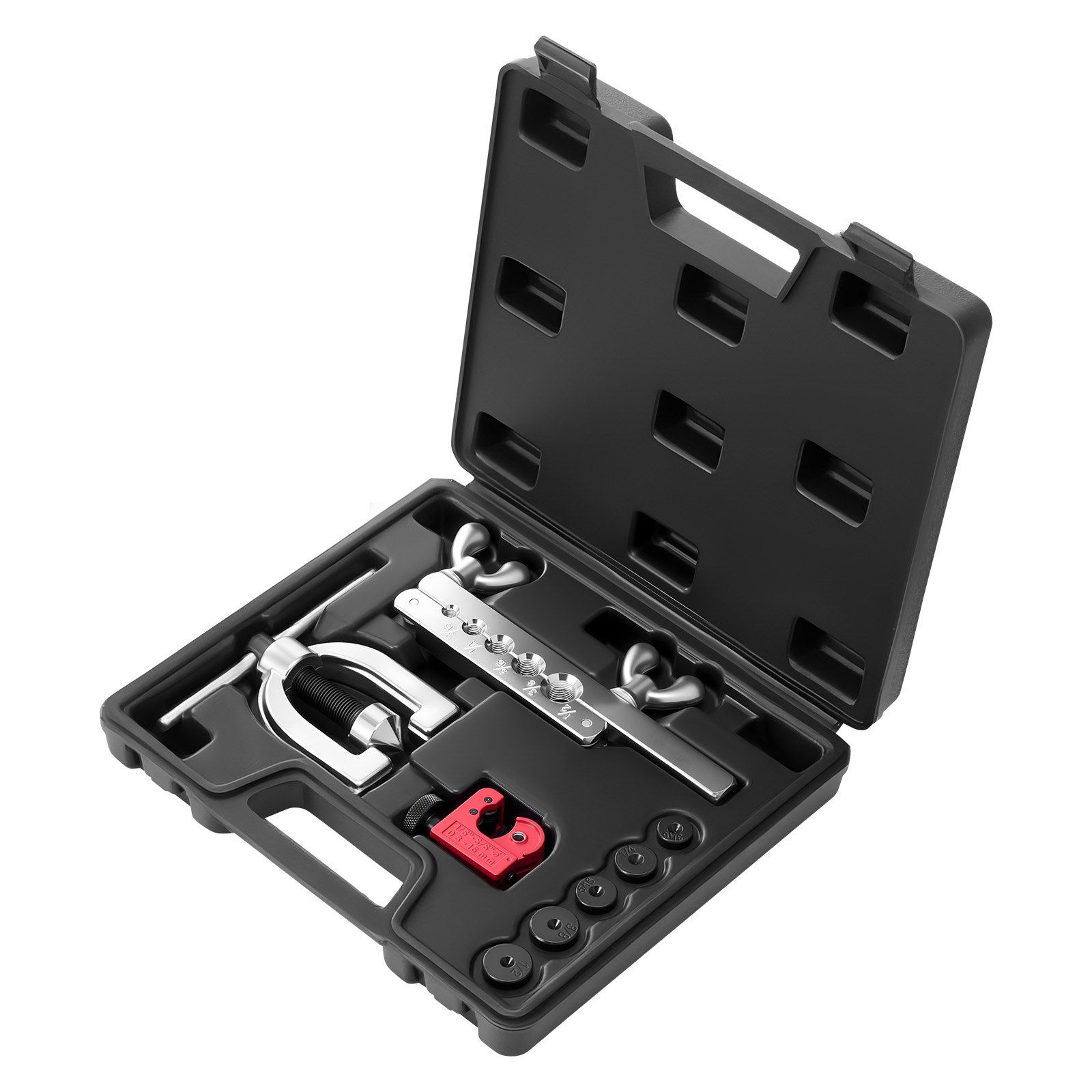 Brake Line Repair Kit, 45° Double & Single Brake Line Flaring Tool Kit, 7.6m x 4.76mm Copper Coated Brake Line (with 16 Fittings & 4 Unions) - Tube Cutter, 5 Adapters and Toolbox Included - Image 1