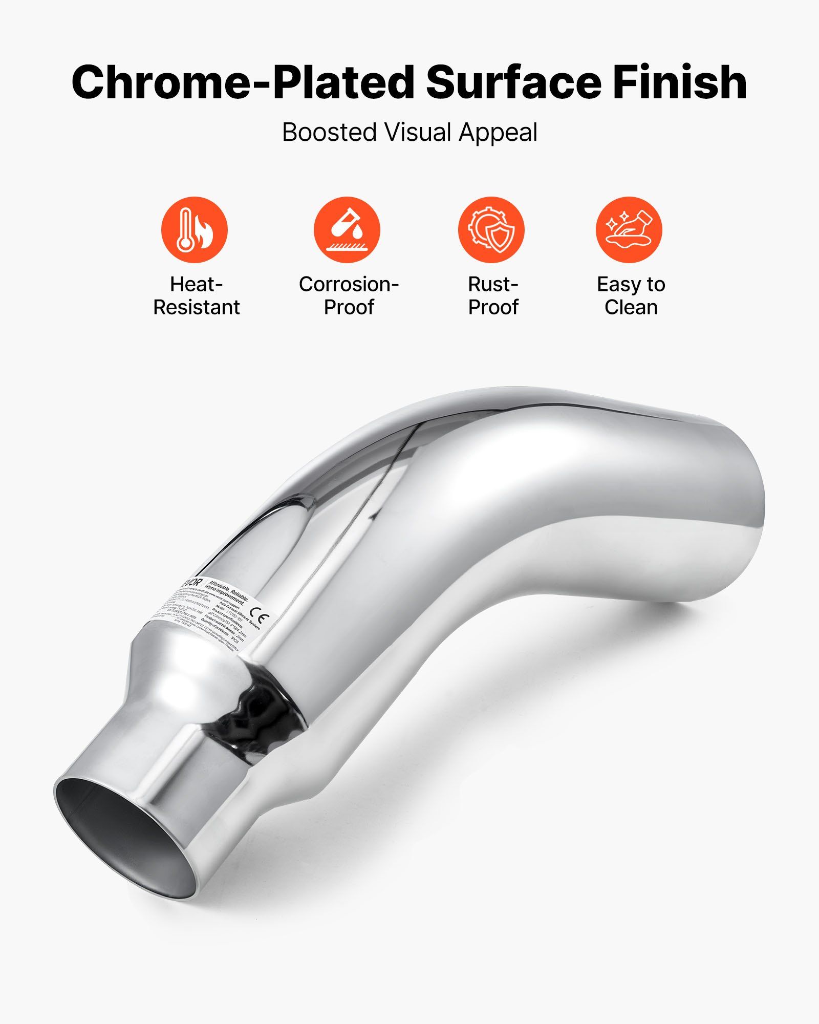 Elbow Exhaust Tip, 101.6mm Inlet, 152.4mm Outlet, 584mm Overall Length, Chrome Turn Down Exhaust Tip with Clamp for Truck/Sedan/Sports Car/SUV, Chrome Structure for High Temperature Resistance - Image 4