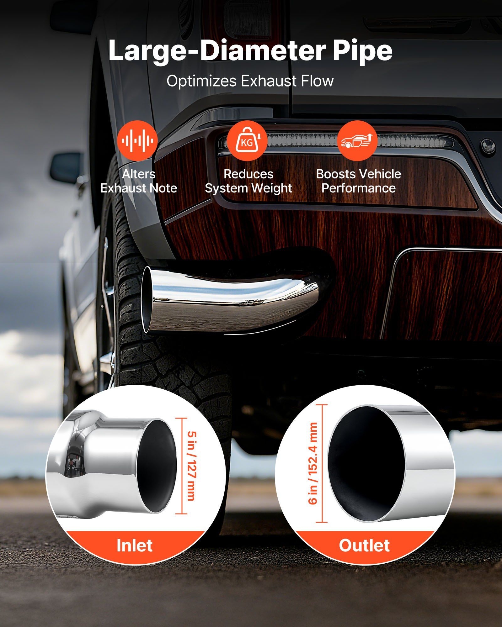Elbow Exhaust Tip, 127mm Inlet, 152.4mm Outlet, 584mm Overall Length, Chrome Turn Down Exhaust Tip with Clamp for Truck, Sedan, Sports Car, SUV, Chrome Structure for High Temperature Resistance - Image 3