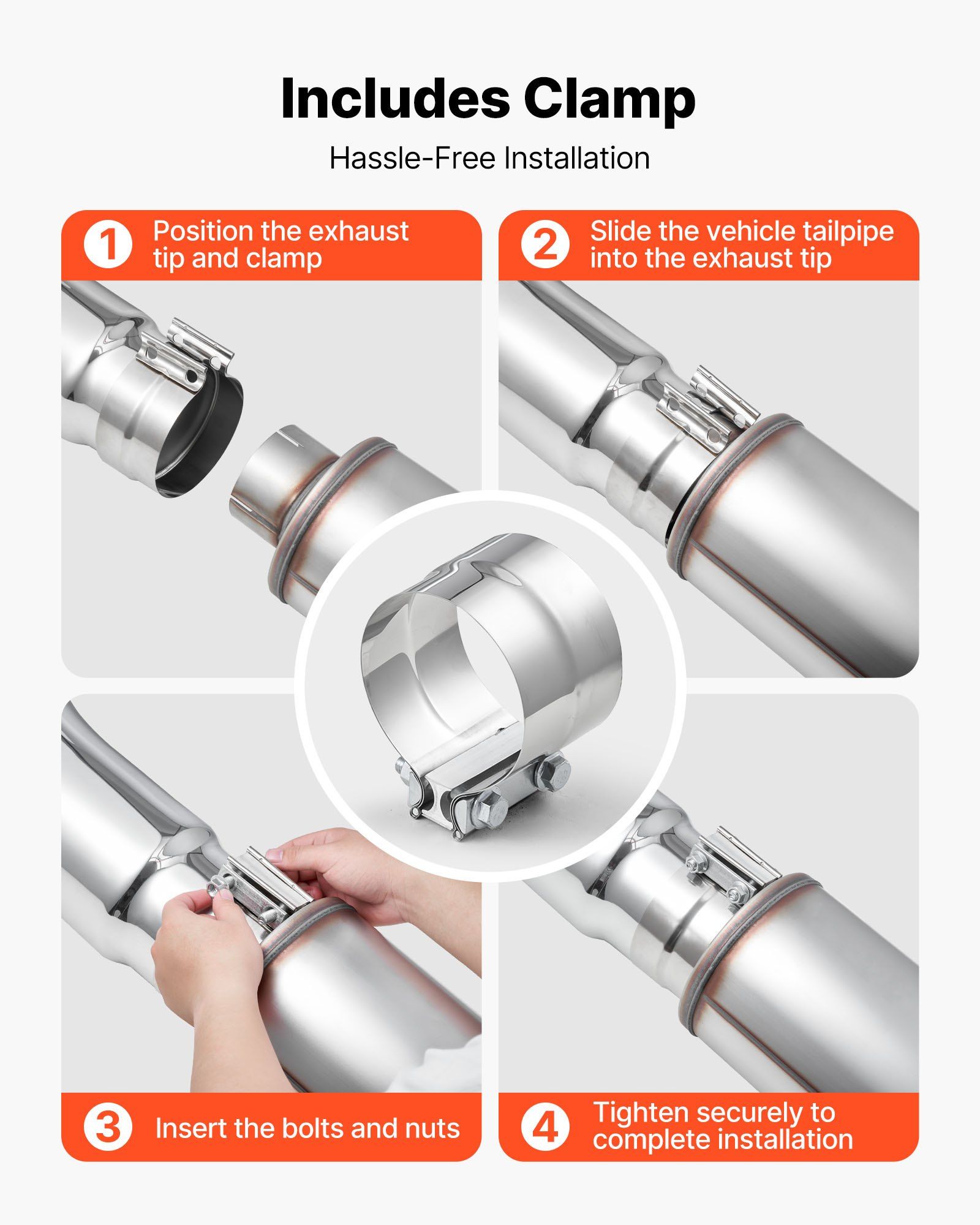 Elbow Exhaust Tip, 127mm Inlet, 152.4mm Outlet, 584mm Overall Length, Chrome Turn Down Exhaust Tip with Clamp for Truck, Sedan, Sports Car, SUV, Chrome Structure for High Temperature Resistance - Image 5