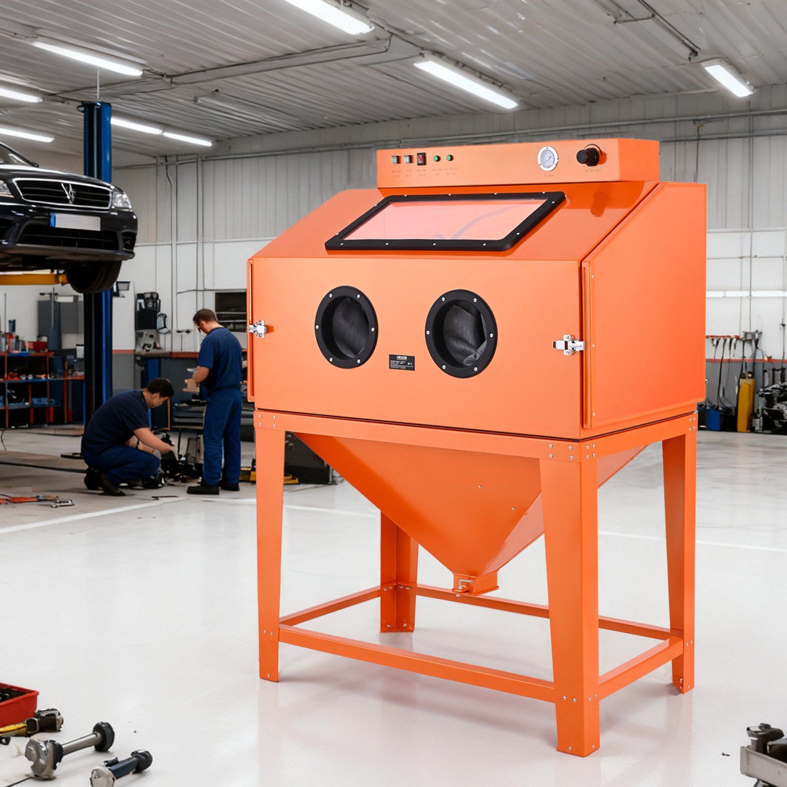 435L Sandblasting Cabinet, Heavy Duty Steel Sand Blaster with Dual Blasting Guns Kit, 117L Media Hopper & 1200W Powerful Dust Collector for Oversized Parts Rust Removal, Surface Finishing - Image 8