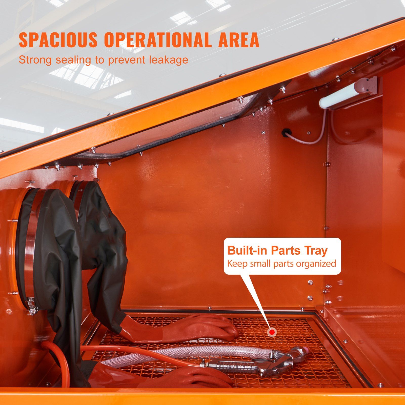 90 Gallon Sandblasting Cabinet with 1.8 Gallon Dust Collection System, 40-120PSI Sand Blasting Cabinet with Stand, Heavy Duty Sand Blaster with Blasting Gun & 4 Nozzles for Paint, Rust Removal - Image 4