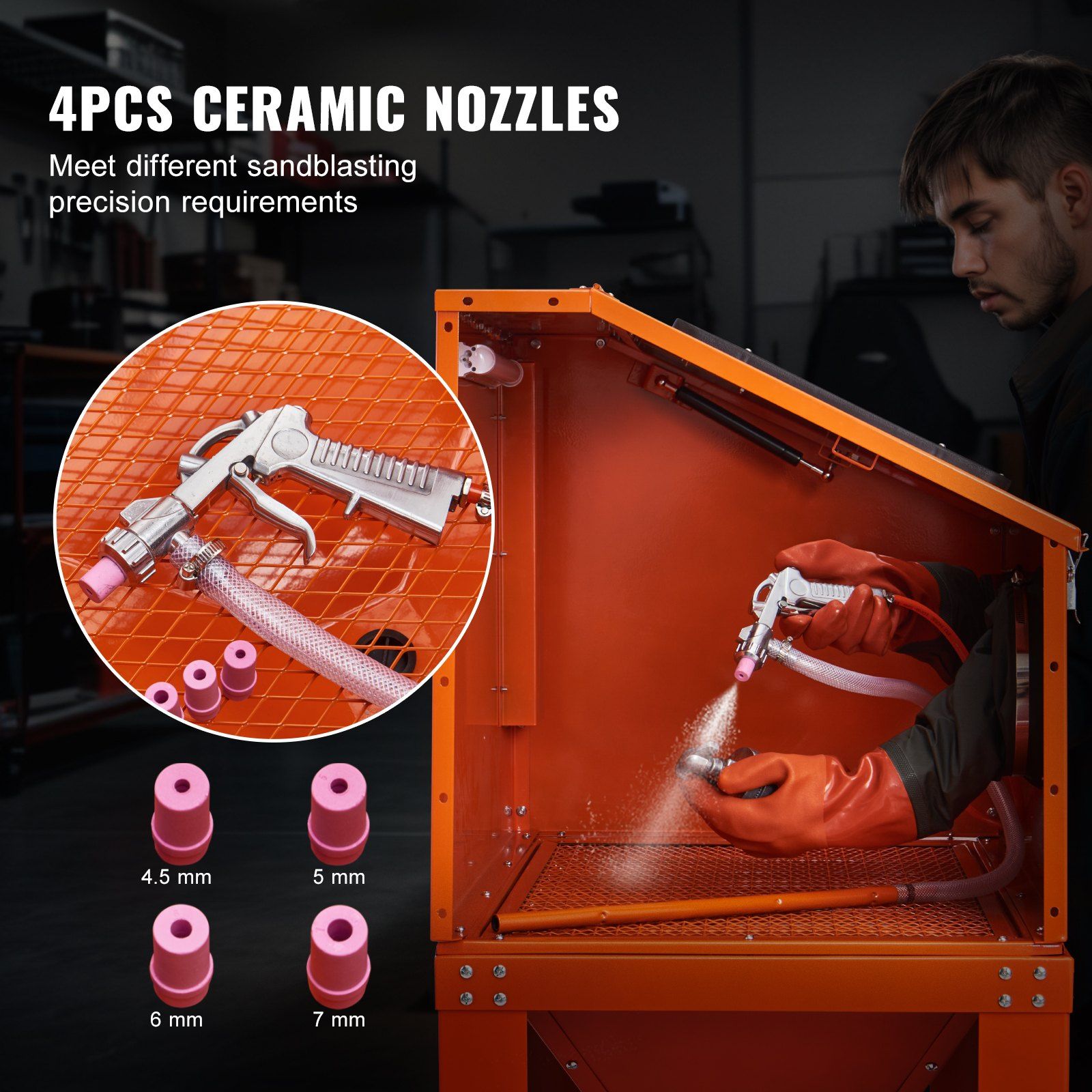 90 Gallon Sandblasting Cabinet with 1.8 Gallon Dust Collection System, 40-120PSI Sand Blasting Cabinet with Stand, Heavy Duty Sand Blaster with Blasting Gun & 4 Nozzles for Paint, Rust Removal - Image 5