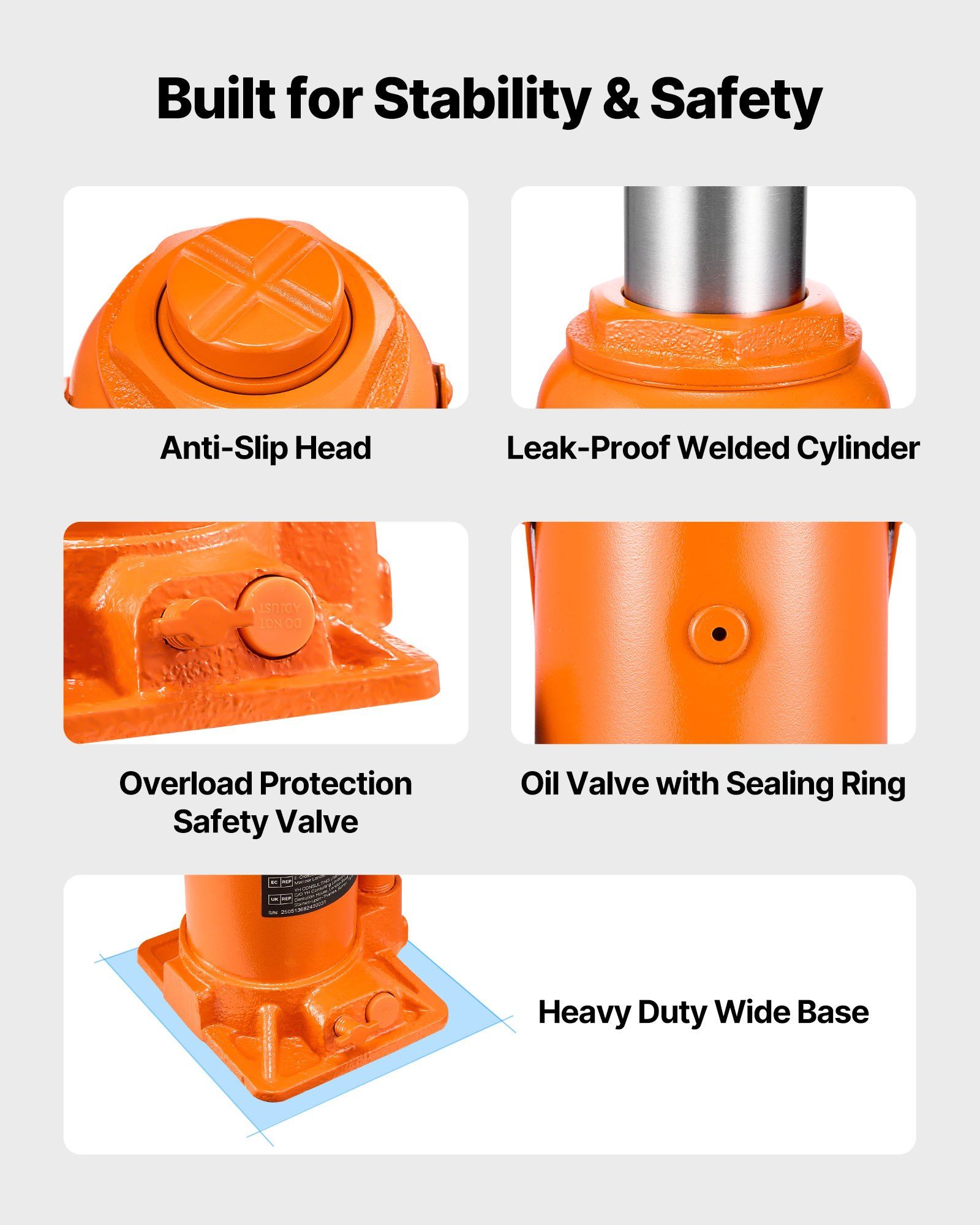 Hydraulic Bottle Jack, 20 Ton (44092 lbs) Load Capacity, 225-435 mm Lifting Range, Heavy Duty Welded Bottle Jack for Car, SUV, Pickup, Auto Repair, House Lift and Agricultural Equipment, Orange - Image 6