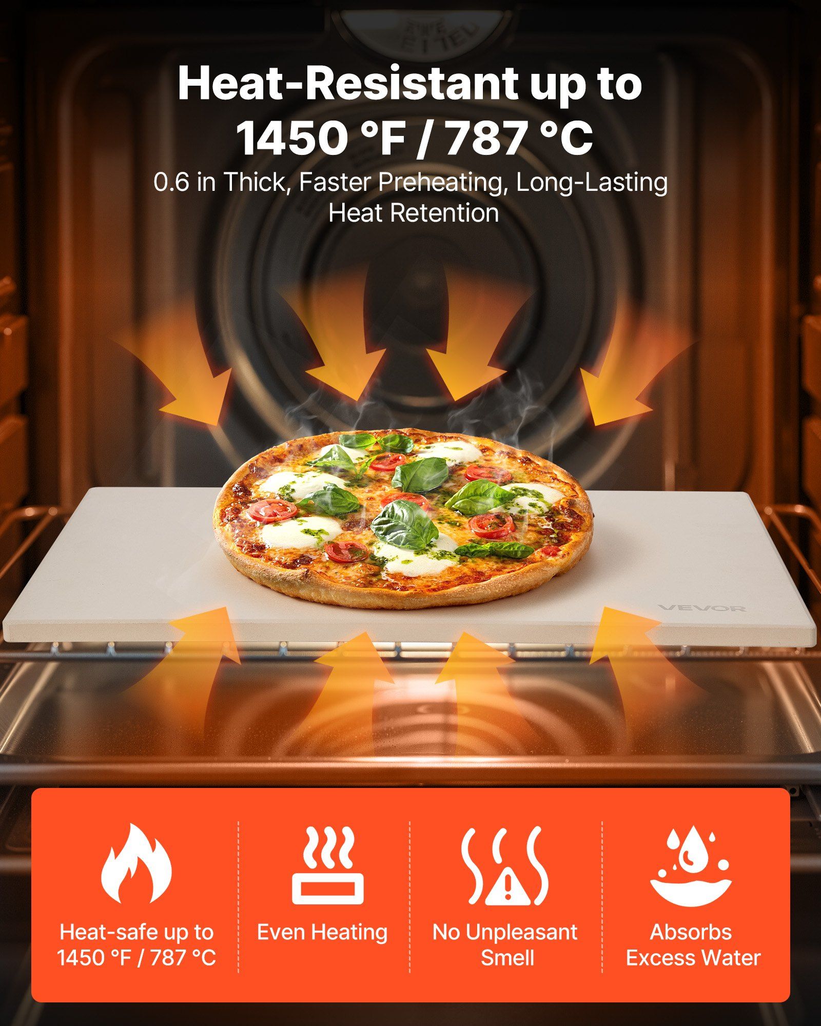 Pizza Stone, 406 x 355 mm Rectangular Cordierite Pizza Stone, Extra Large Baking-Stone with Scraper, 15 mm Thick Heat-Resistant Cordierite, for Kitchen Oven, Baking Bread & Pizzas, BBQ Grilling - Image 3