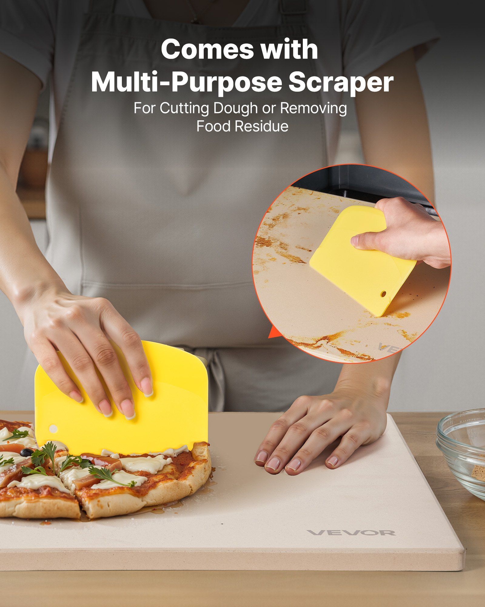Pizza Stone, 406 x 355 mm Rectangular Cordierite Pizza Stone, Extra Large Baking-Stone with Scraper, 15 mm Thick Heat-Resistant Cordierite, for Kitchen Oven, Baking Bread & Pizzas, BBQ Grilling - Image 4
