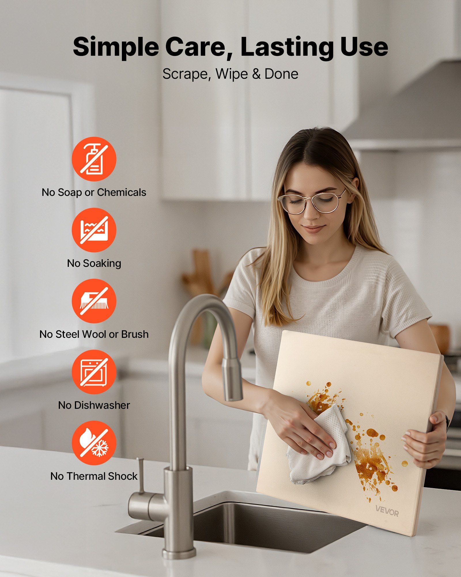 Pizza Stone, 406 x 355 mm Rectangular Cordierite Pizza Stone, Extra Large Baking-Stone with Scraper, 15 mm Thick Heat-Resistant Cordierite, for Kitchen Oven, Baking Bread & Pizzas, BBQ Grilling - Image 5