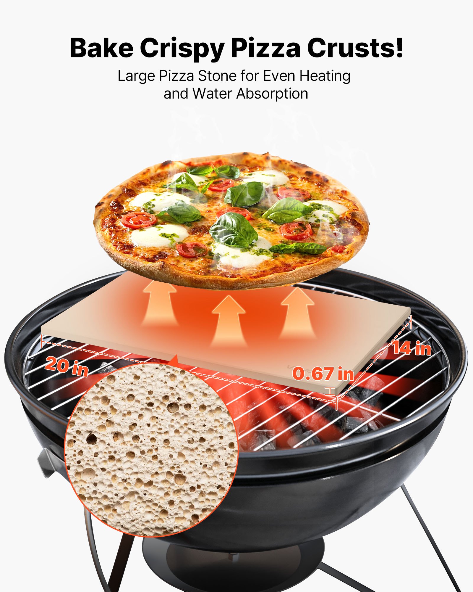 Pizza Stone, 508 x 355 mm Rectangular Cordierite Pizza Stone, Extra Large Baking-Stone with PP Scraper, 17 mm Thick Heat-Resistant Cordierite, for Oven, Baking Bread & Pizzas, BBQ Grilling - Image 2