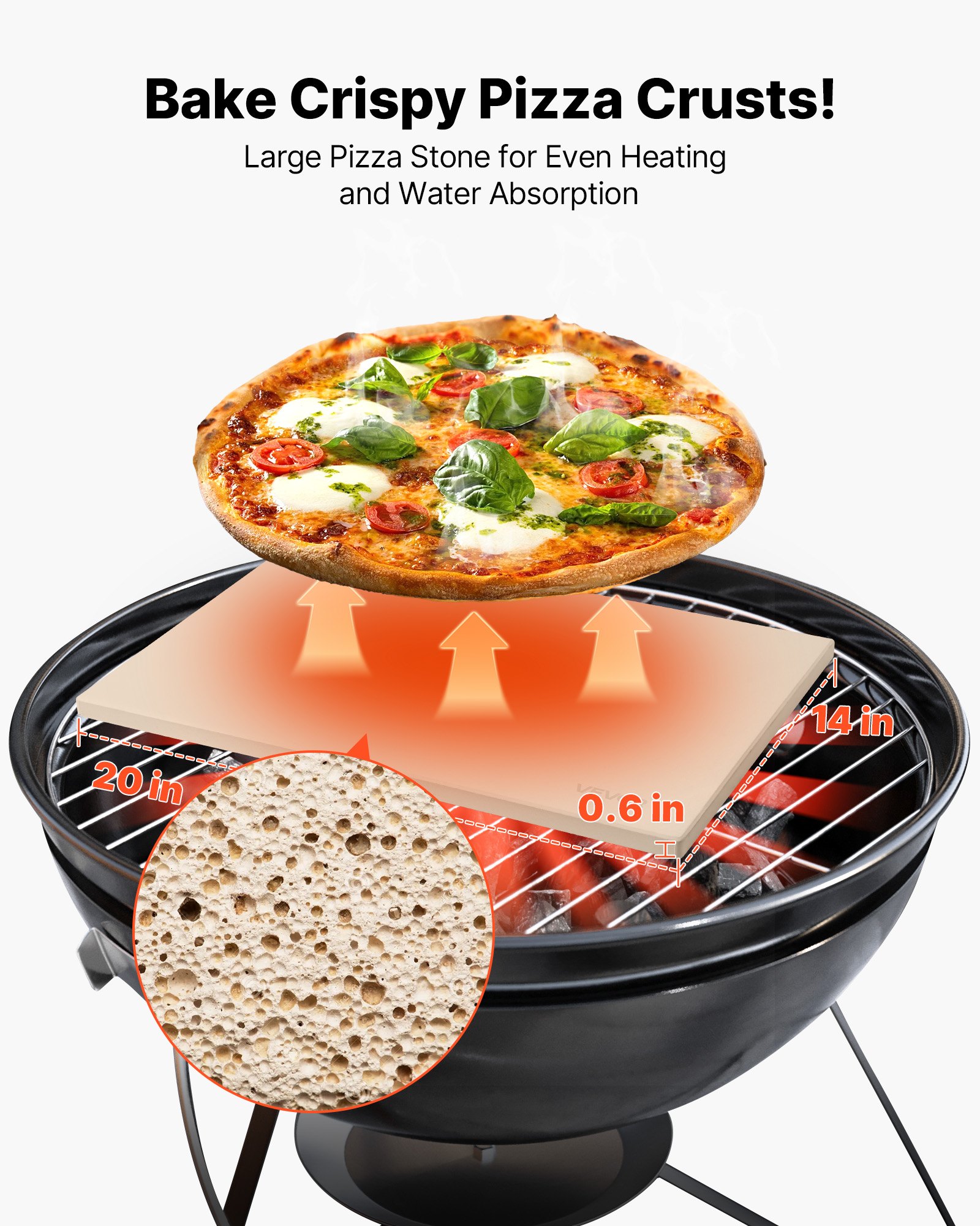 Pizza Stone, 508 x 355 mm Rectangular Cordierite Pizza Stone, Extra Large Baking-Stone with Aluminum Peel, 15 mm Thick Heat-Resistant Cordierite, for Oven, Baking Bread & Pizzas, BBQ Grilling - Image 2