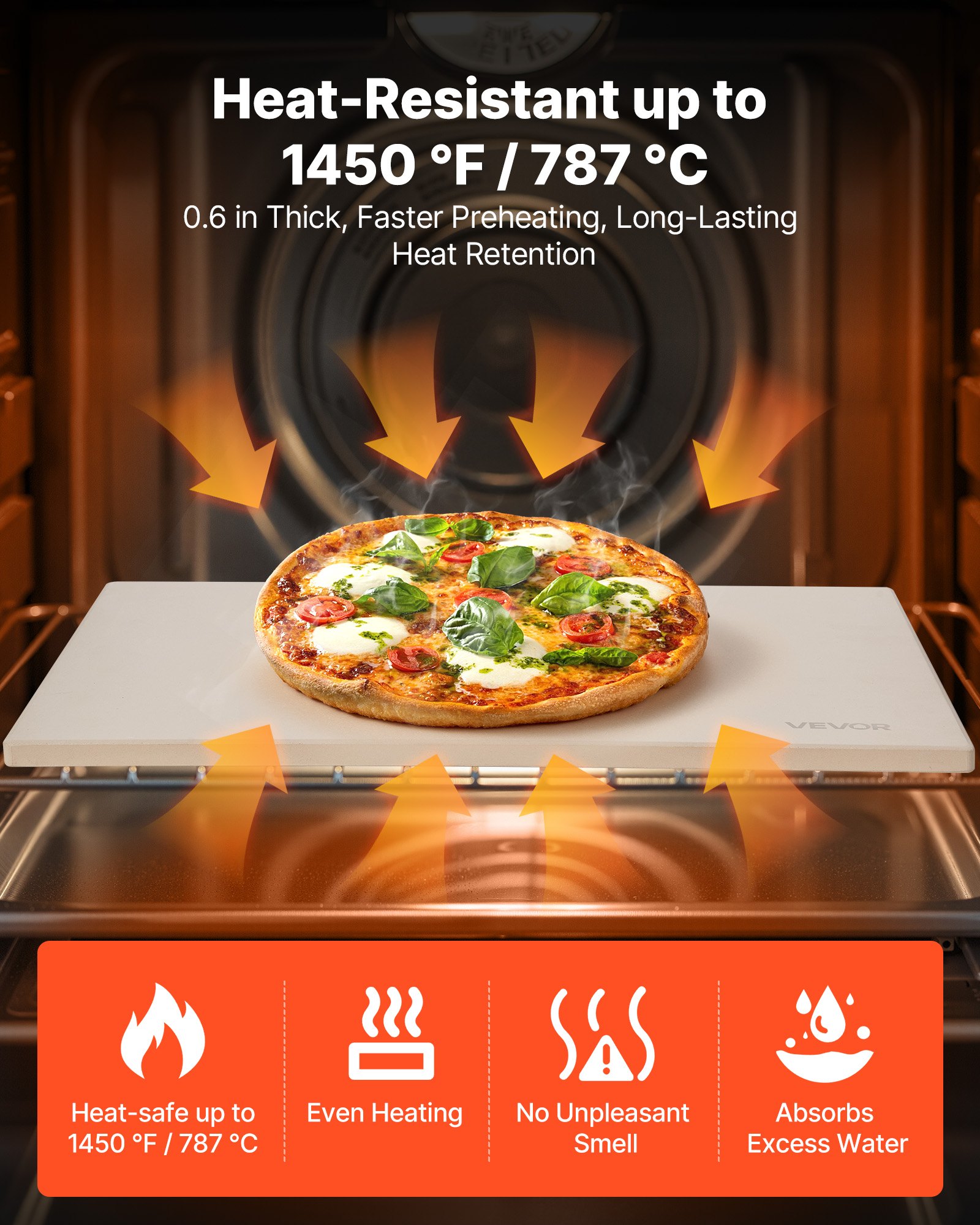 Pizza Stone, 508 x 355 mm Rectangular Cordierite Pizza Stone, Extra Large Baking-Stone with Aluminum Peel, 15 mm Thick Heat-Resistant Cordierite, for Oven, Baking Bread & Pizzas, BBQ Grilling - Image 3