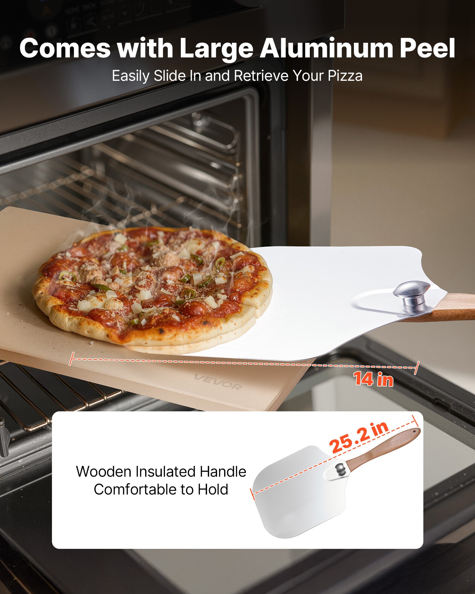 Pizza Stone, 508 x 355 mm Rectangular Cordierite Pizza Stone, Extra Large Baking-Stone with Aluminum Peel, 15 mm Thick Heat-Resistant Cordierite, for Oven, Baking Bread & Pizzas, BBQ Grilling - Image 4