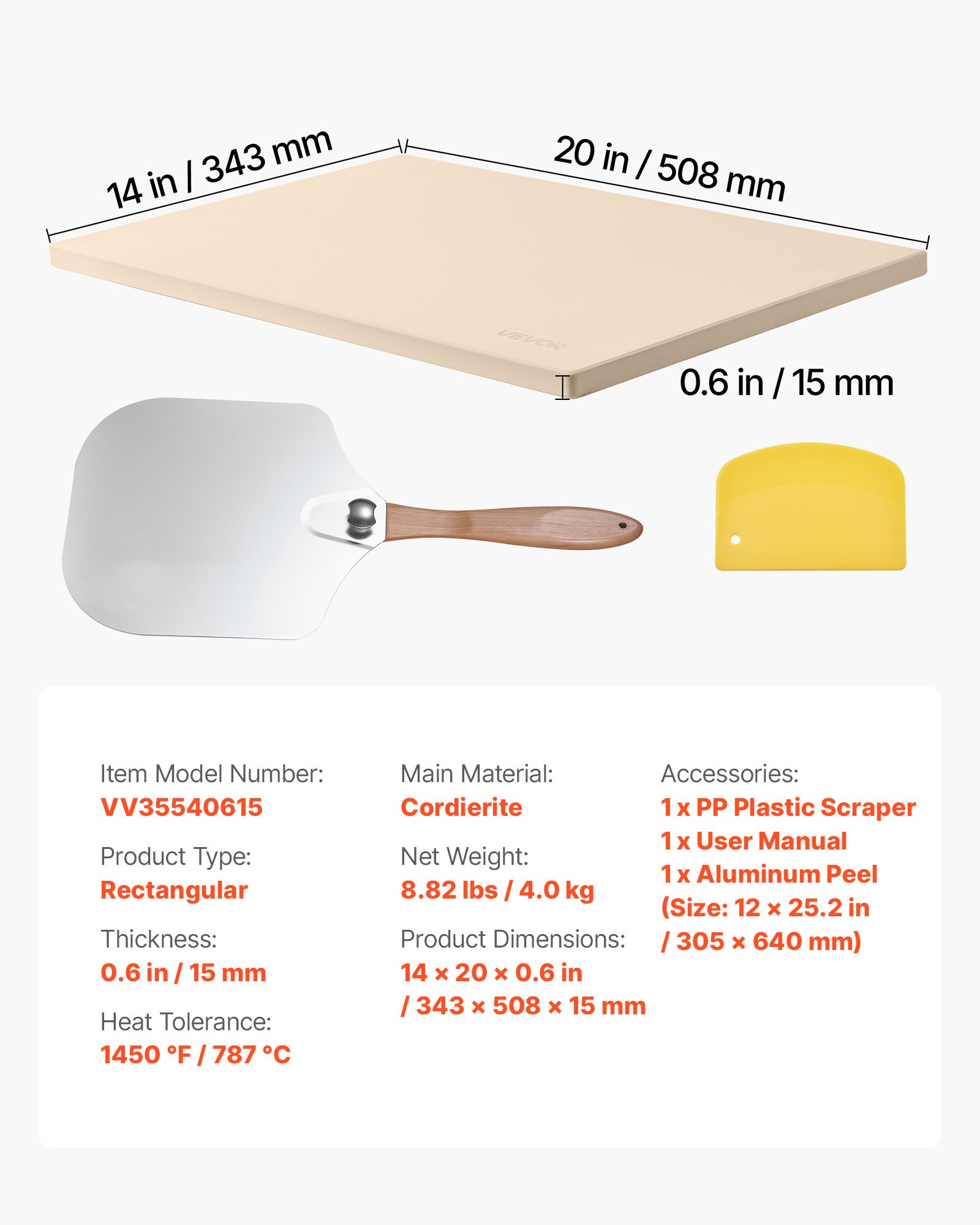 Pizza Stone, 508 x 355 mm Rectangular Cordierite Pizza Stone, Extra Large Baking-Stone with Aluminum Peel, 15 mm Thick Heat-Resistant Cordierite, for Oven, Baking Bread & Pizzas, BBQ Grilling - Image 7