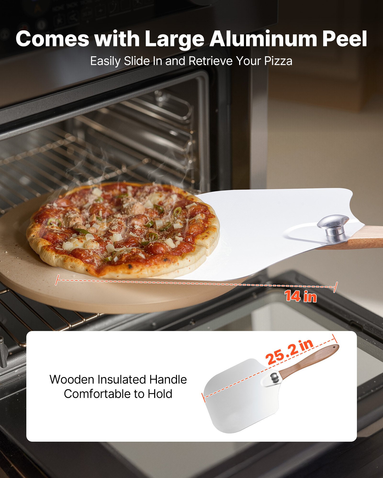 Pizza Stone, 381 mm Round Cordierite Pizza Stone, Extra Large Baking-Stone with Aluminum Peel, 17 mm Thickness Heat-Resistant Cooking Cordierite, for Kitchen Oven, Baking Pizzas, BBQ Grilling - Image 4