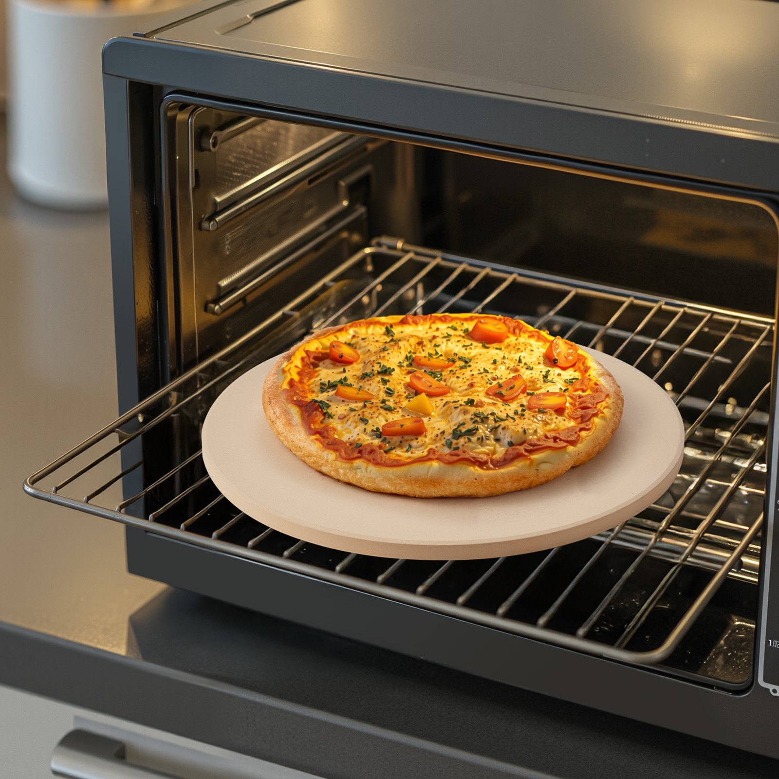 Pizza Stone, 381 mm Round Cordierite Pizza Stone, Extra Large Baking-Stone with Aluminum Peel, 17 mm Thickness Heat-Resistant Cooking Cordierite, for Kitchen Oven, Baking Pizzas, BBQ Grilling - Image 8