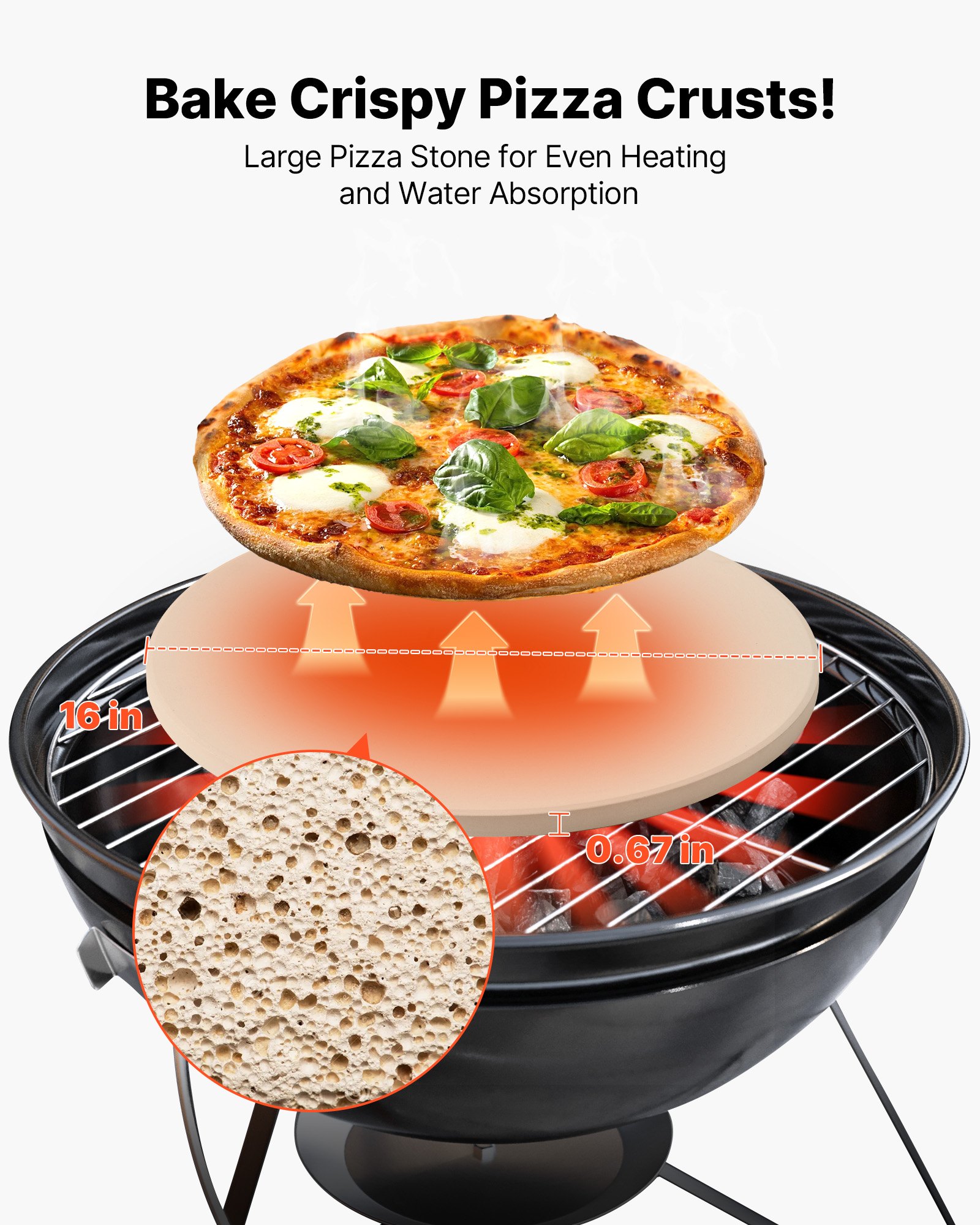 Pizza Stone, 406 mm Round Cordierite Pizza Stone, Extra Large Baking-Stone with a Durable Stand, 17 mm Thickness Heat-Resistant Cooking Cordierite, for Kitchen Oven, Baking Pizzas, BBQ Grilling - Image 2