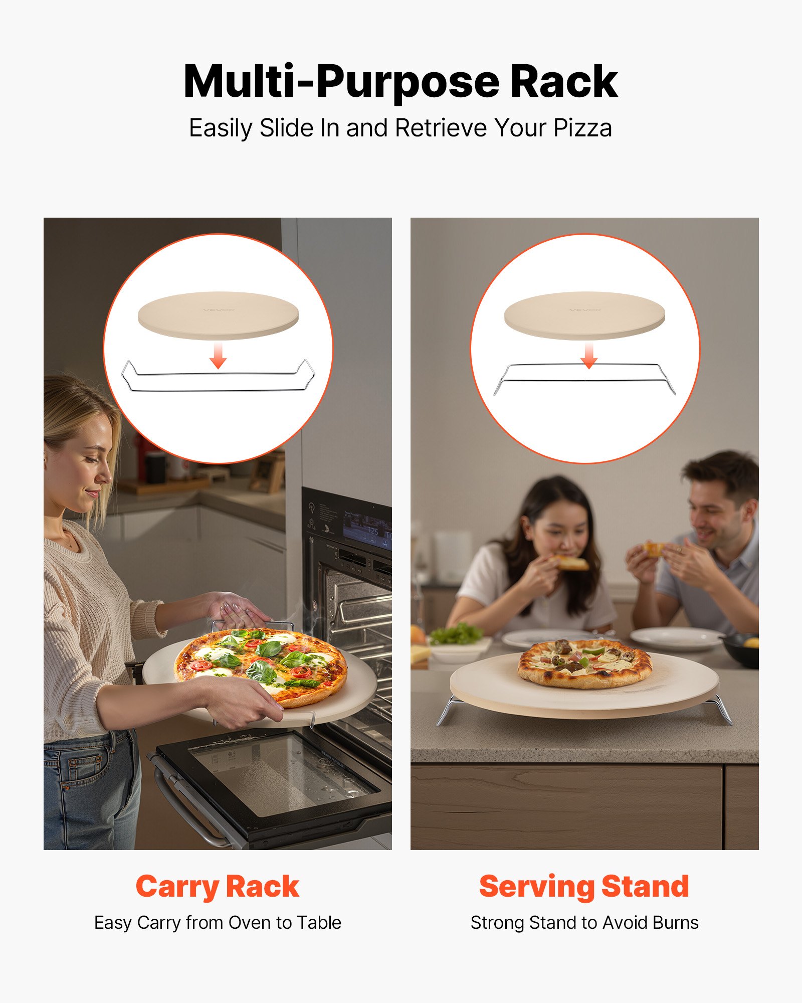 Pizza Stone, 406 mm Round Cordierite Pizza Stone, Extra Large Baking-Stone with a Durable Stand, 17 mm Thickness Heat-Resistant Cooking Cordierite, for Kitchen Oven, Baking Pizzas, BBQ Grilling - Image 4