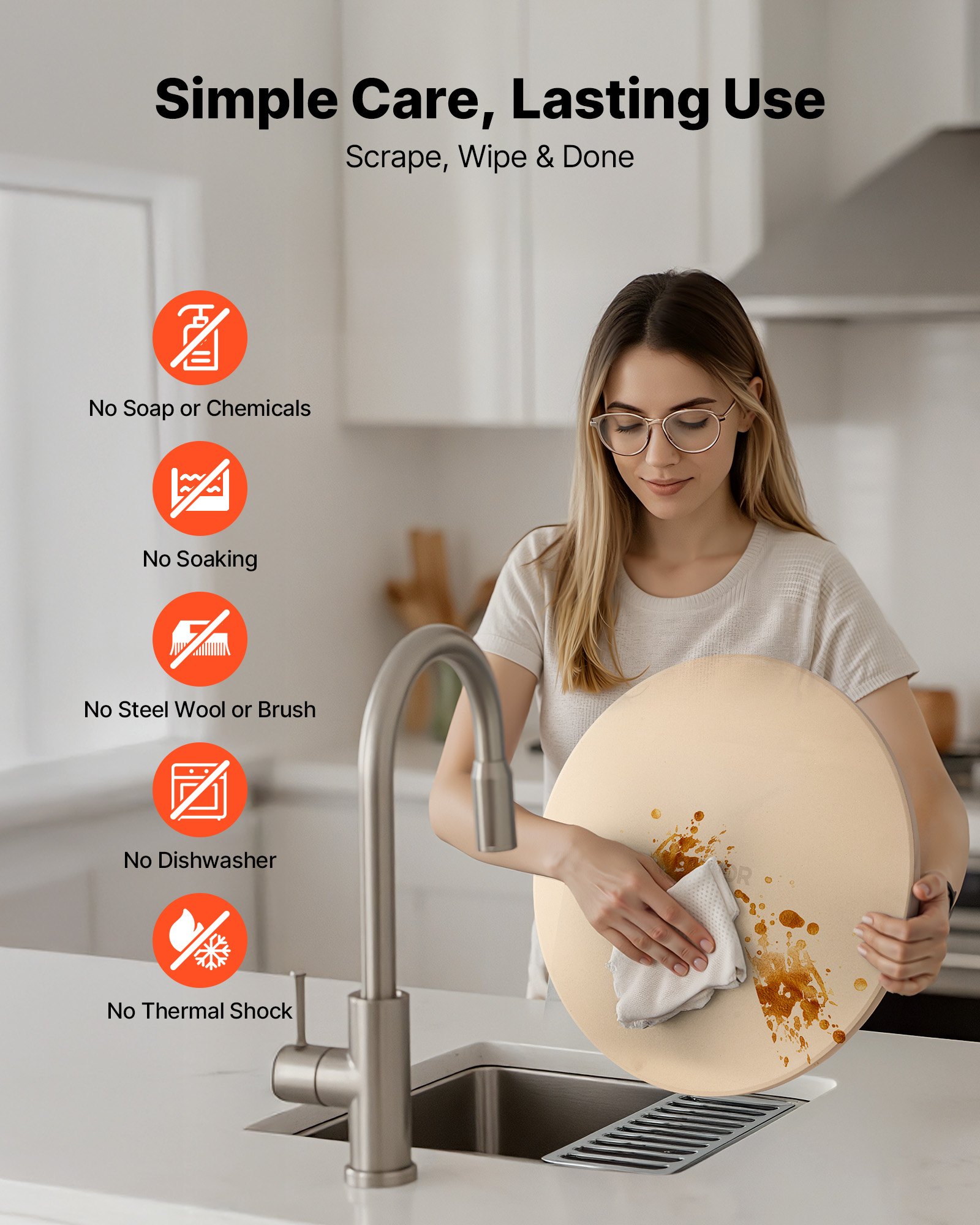 Pizza Stone, 406 mm Round Cordierite Pizza Stone, Extra Large Baking-Stone with a Durable Stand, 17 mm Thickness Heat-Resistant Cooking Cordierite, for Kitchen Oven, Baking Pizzas, BBQ Grilling - Image 5