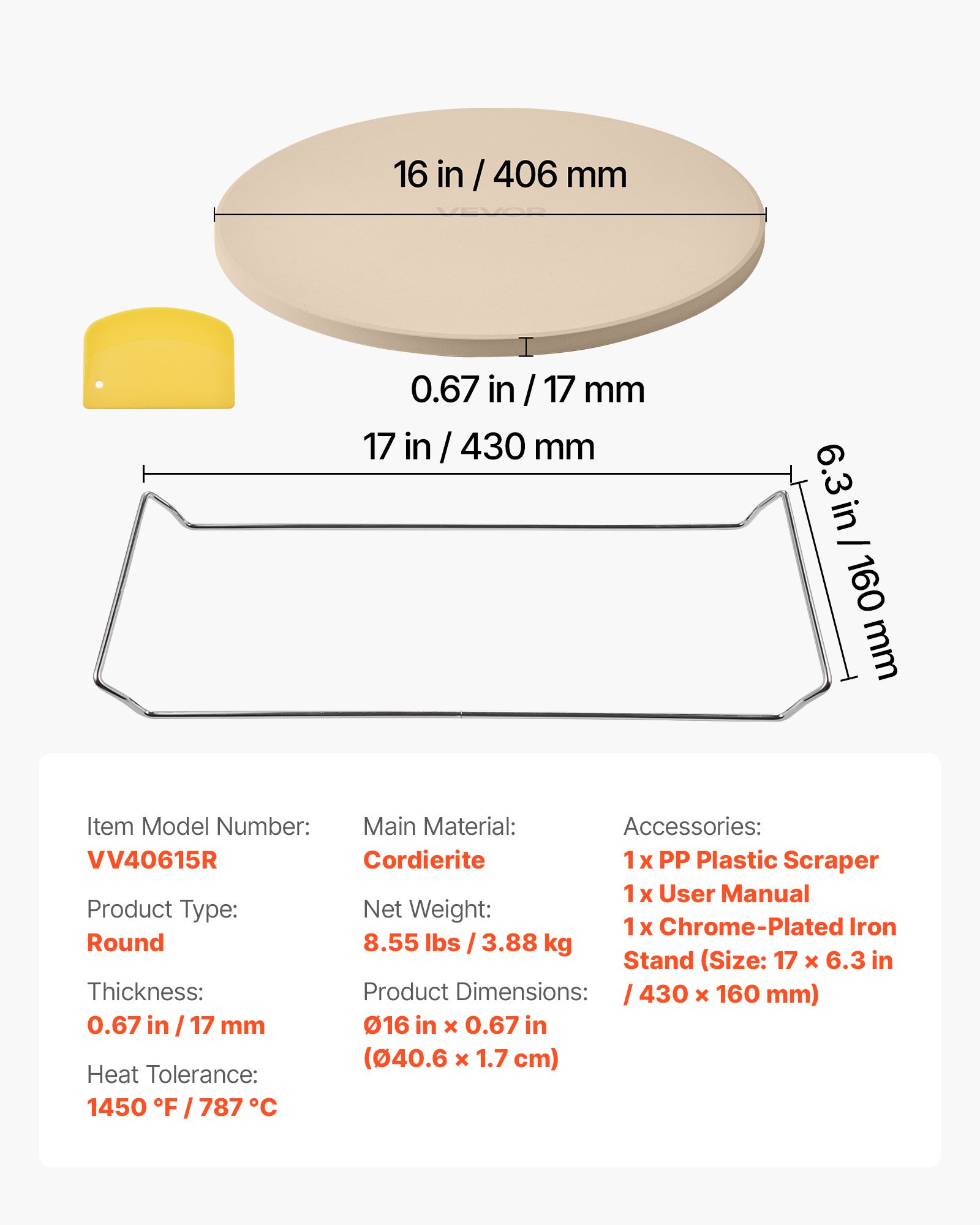 Pizza Stone, 406 mm Round Cordierite Pizza Stone, Extra Large Baking-Stone with a Durable Stand, 17 mm Thickness Heat-Resistant Cooking Cordierite, for Kitchen Oven, Baking Pizzas, BBQ Grilling - Image 7