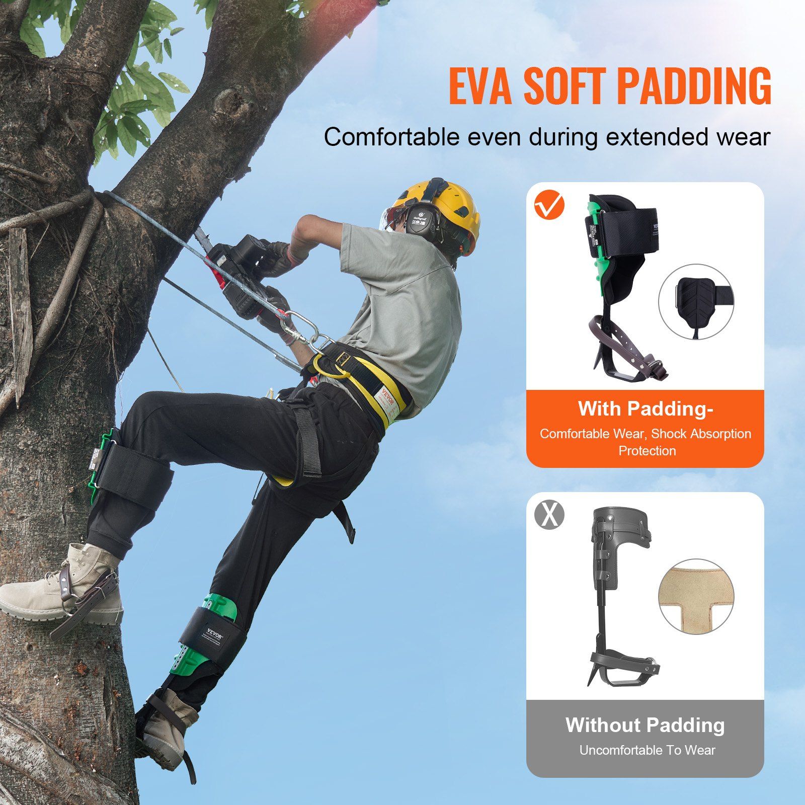 Tree Climbing Spikes, 1 Pair Alloy Steel Climbing Spurs, 350lbs Load Capacity Tree Climbing Gear with Straps and Spike Protectors, Arborist Equipment for Climbers, Hunting, Fruit Picking, Green - Image 3