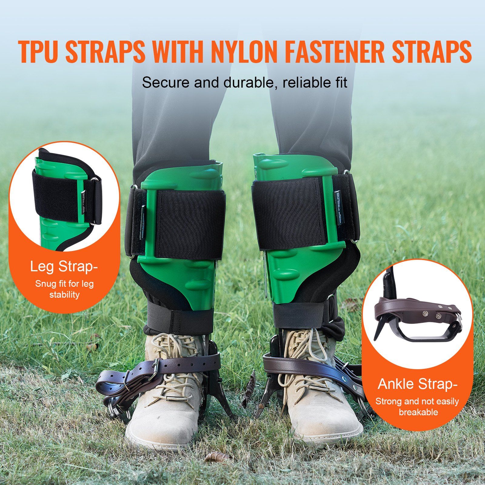 Tree Climbing Spikes, 1 Pair Alloy Steel Climbing Spurs, 350lbs Load Capacity Tree Climbing Gear with Straps and Spike Protectors, Arborist Equipment for Climbers, Hunting, Fruit Picking, Green - Image 4
