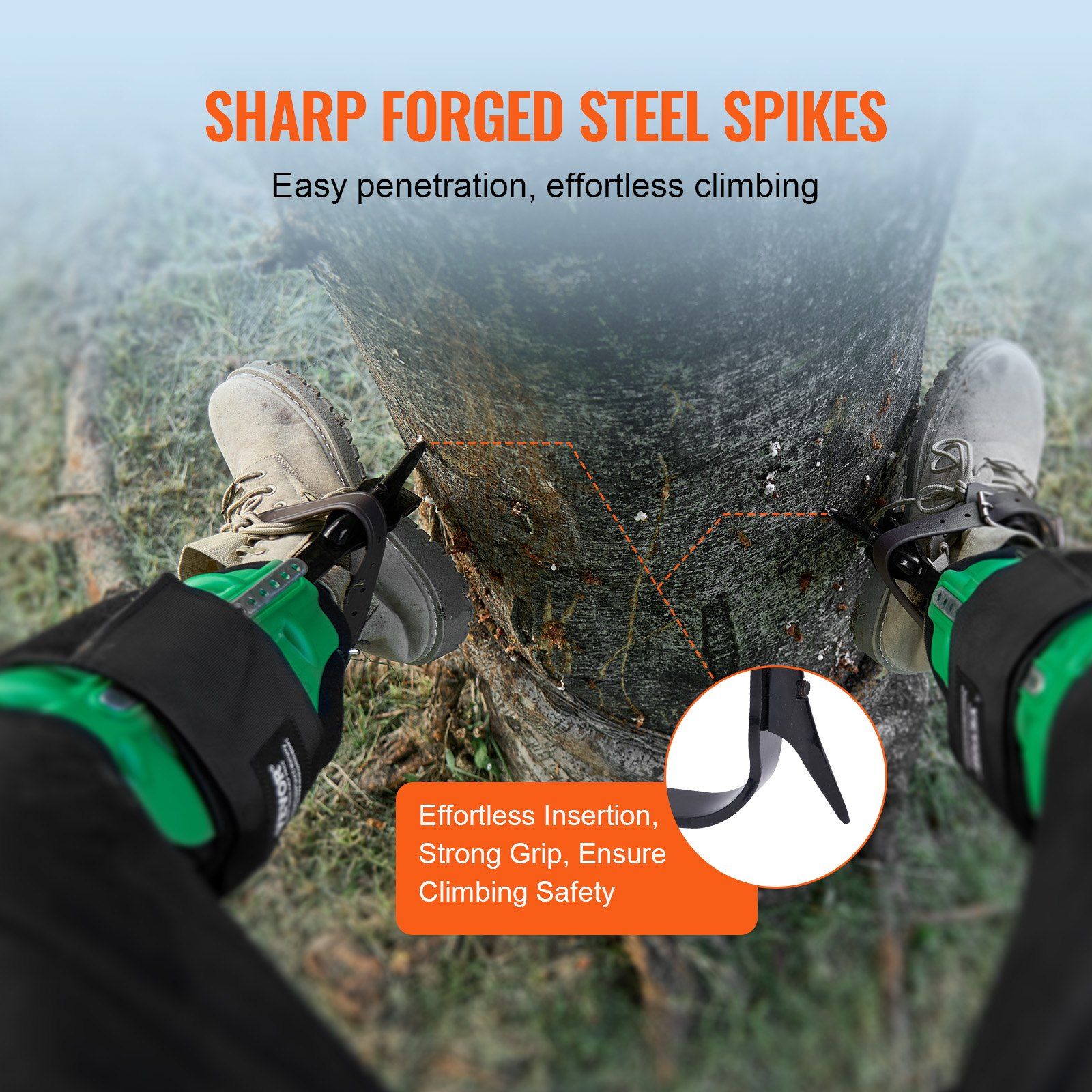 Tree Climbing Spikes, 1 Pair Alloy Steel Climbing Spurs, 350lbs Load Capacity Tree Climbing Gear with Straps and Spike Protectors, Arborist Equipment for Climbers, Hunting, Fruit Picking, Green - Image 5