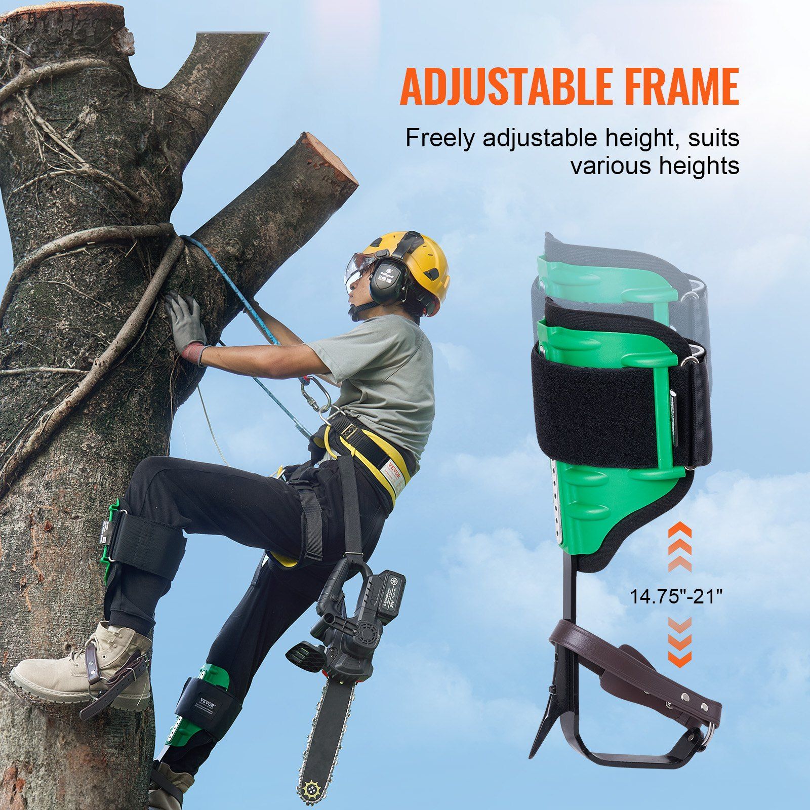 Tree Climbing Spikes, 1 Pair Alloy Steel Climbing Spurs, 350lbs Load Capacity Tree Climbing Gear with Straps and Spike Protectors, Arborist Equipment for Climbers, Hunting, Fruit Picking, Green - Image 6