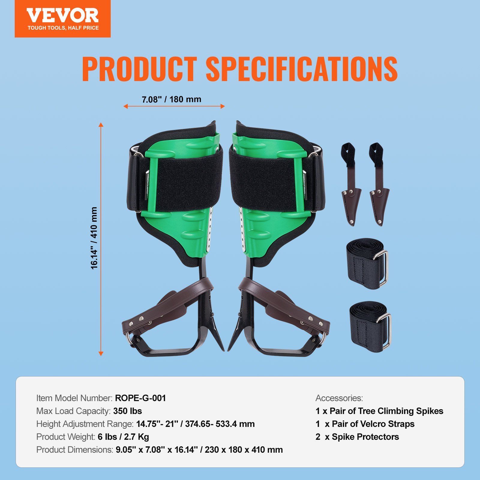 Tree Climbing Spikes, 1 Pair Alloy Steel Climbing Spurs, 350lbs Load Capacity Tree Climbing Gear with Straps and Spike Protectors, Arborist Equipment for Climbers, Hunting, Fruit Picking, Green - Image 7