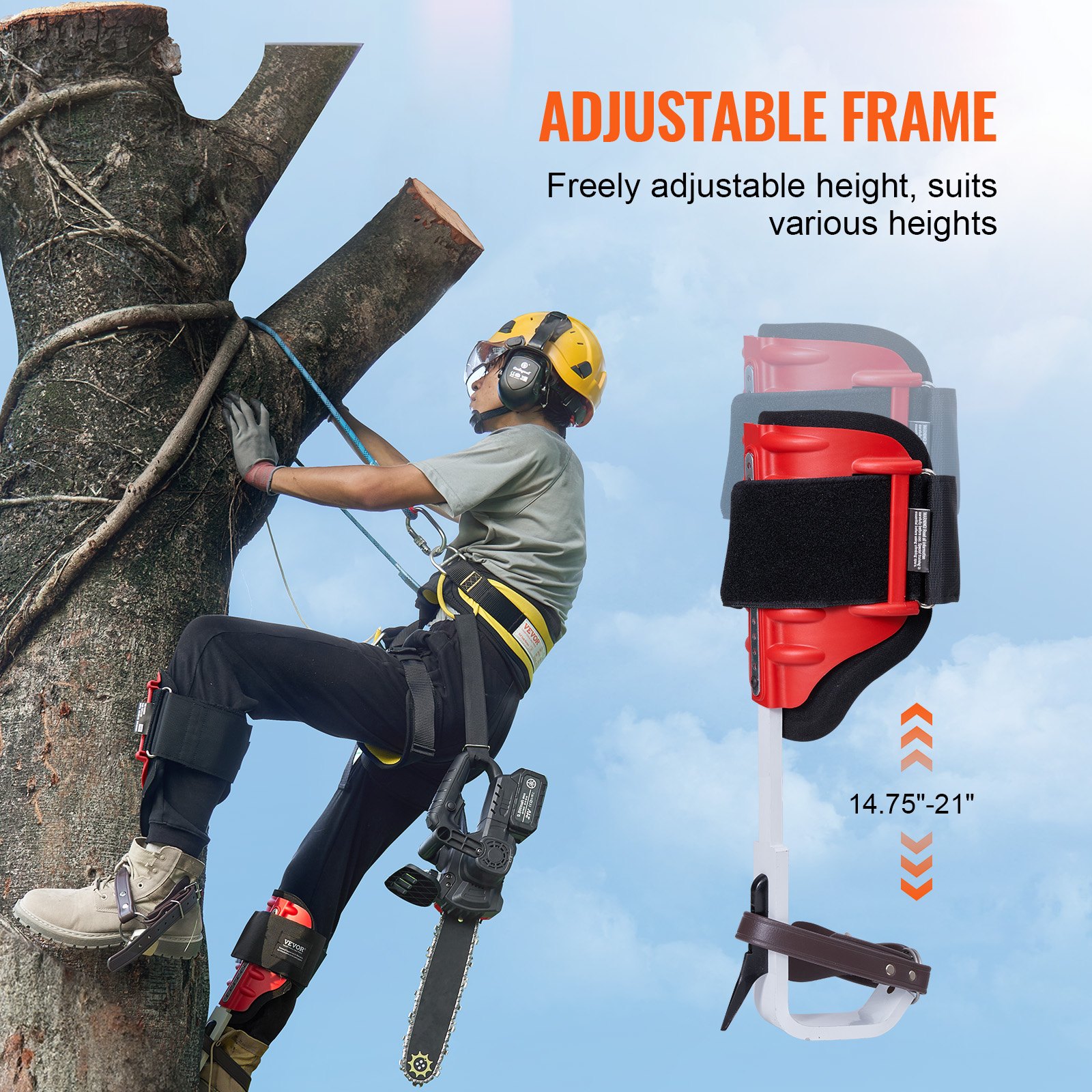 Tree Climbing Spikes, 1 Pair Aluminum Climbing Spurs, 350lbs Load Capacity Tree Climbing Gear with Straps and Spike Protectors, Arborist Equipment for Climbers, Hunting, Fruit Picking, Red - Image 6