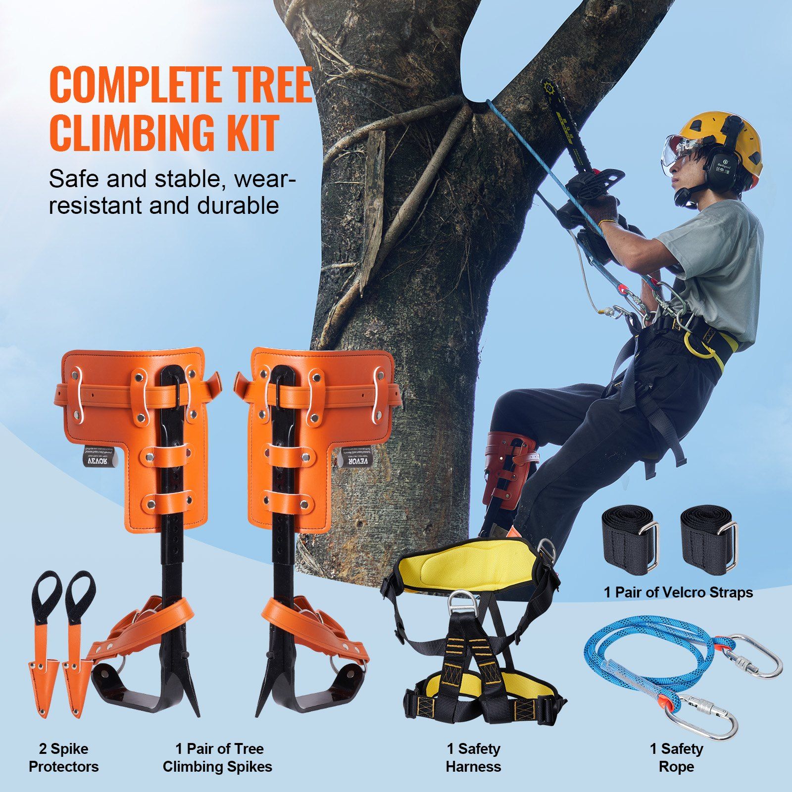 Tree Climbing Spikes Set, 1 Pair Alloy Steel Climbing Spurs with Safety Rope and Safety Harness, 350lbs Load Capacity Tree Climbing Gear, Arborist Equipment for Climbers, Fruit Picking, Orange - Image 4