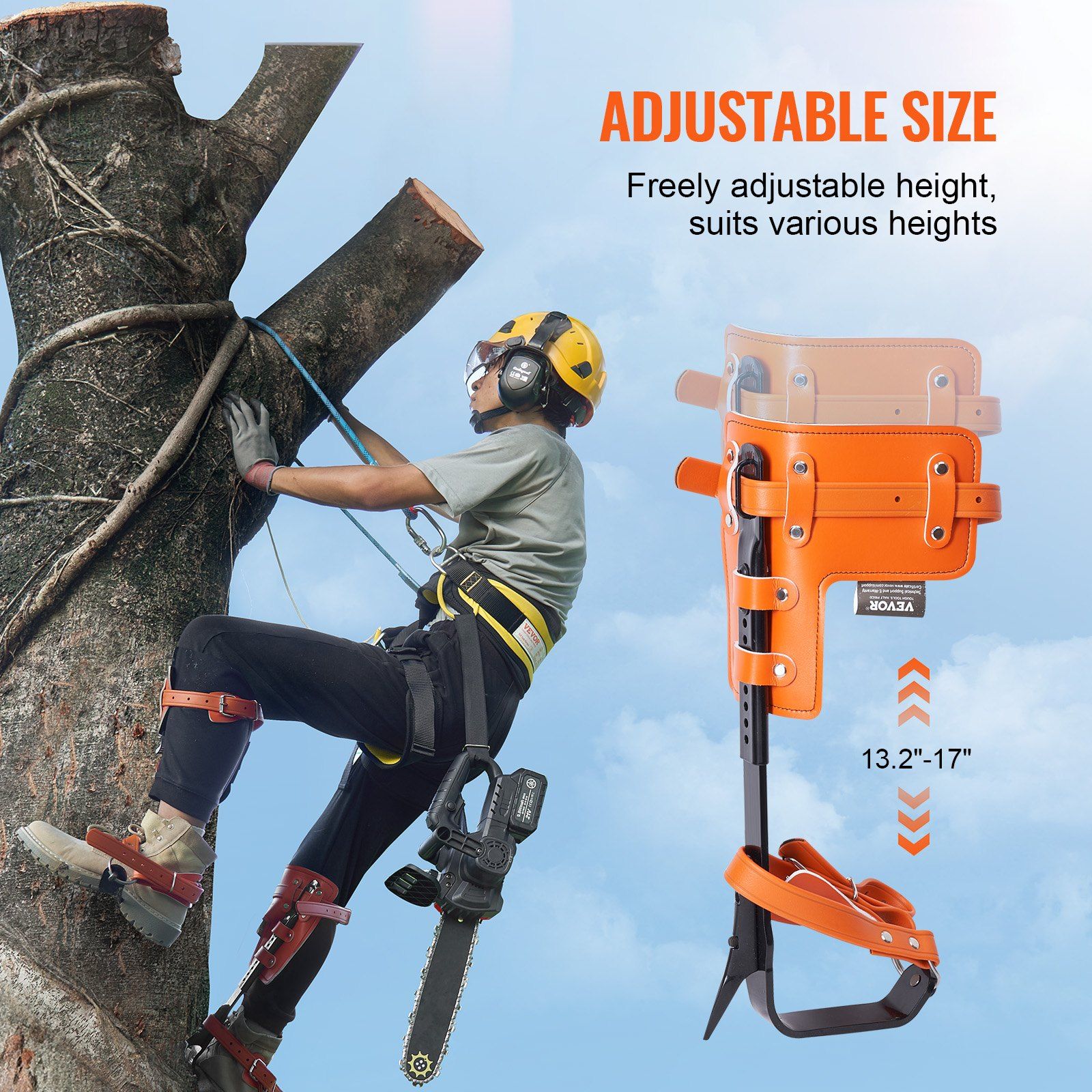 Tree Climbing Spikes Set, 1 Pair Alloy Steel Climbing Spurs with Safety Rope and Safety Harness, 350lbs Load Capacity Tree Climbing Gear, Arborist Equipment for Climbers, Fruit Picking, Orange - Image 6
