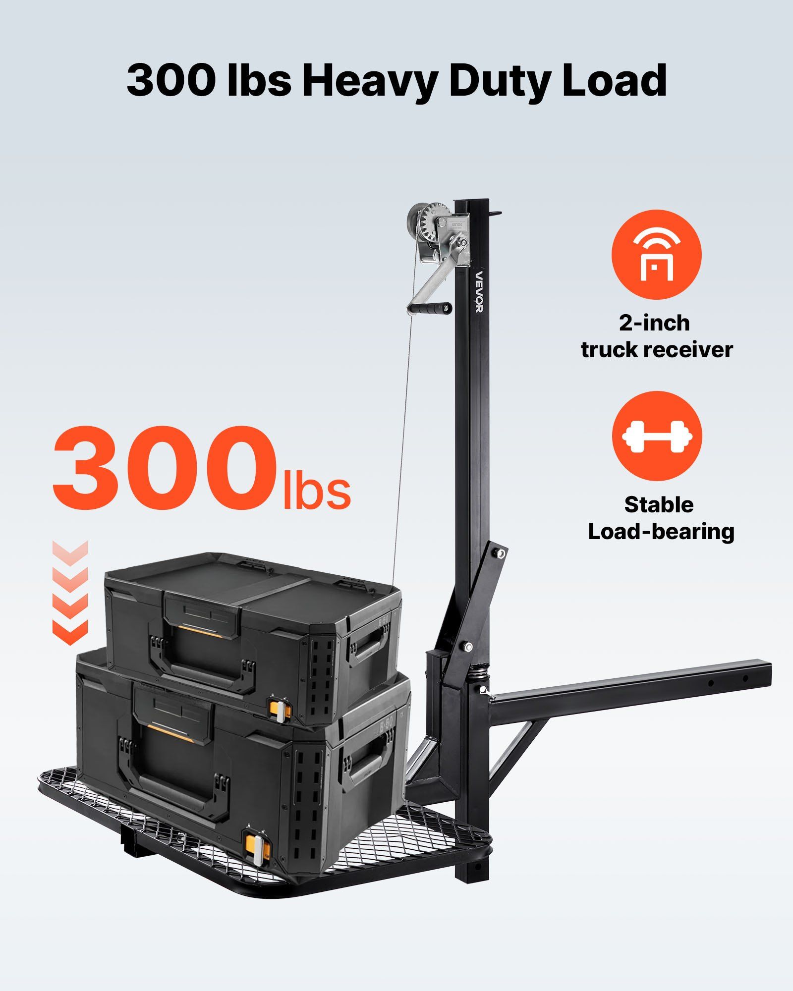 Hitch Deer Hoist with Lifting System Platform, 300 lbs Load Capacity, Game Hoist Winch Lift with 2-inch Receiver, 360-Degree Swivel Shaft & Foldable, Hitch-Mounted Deer Hanger for Moving Game - Image 2