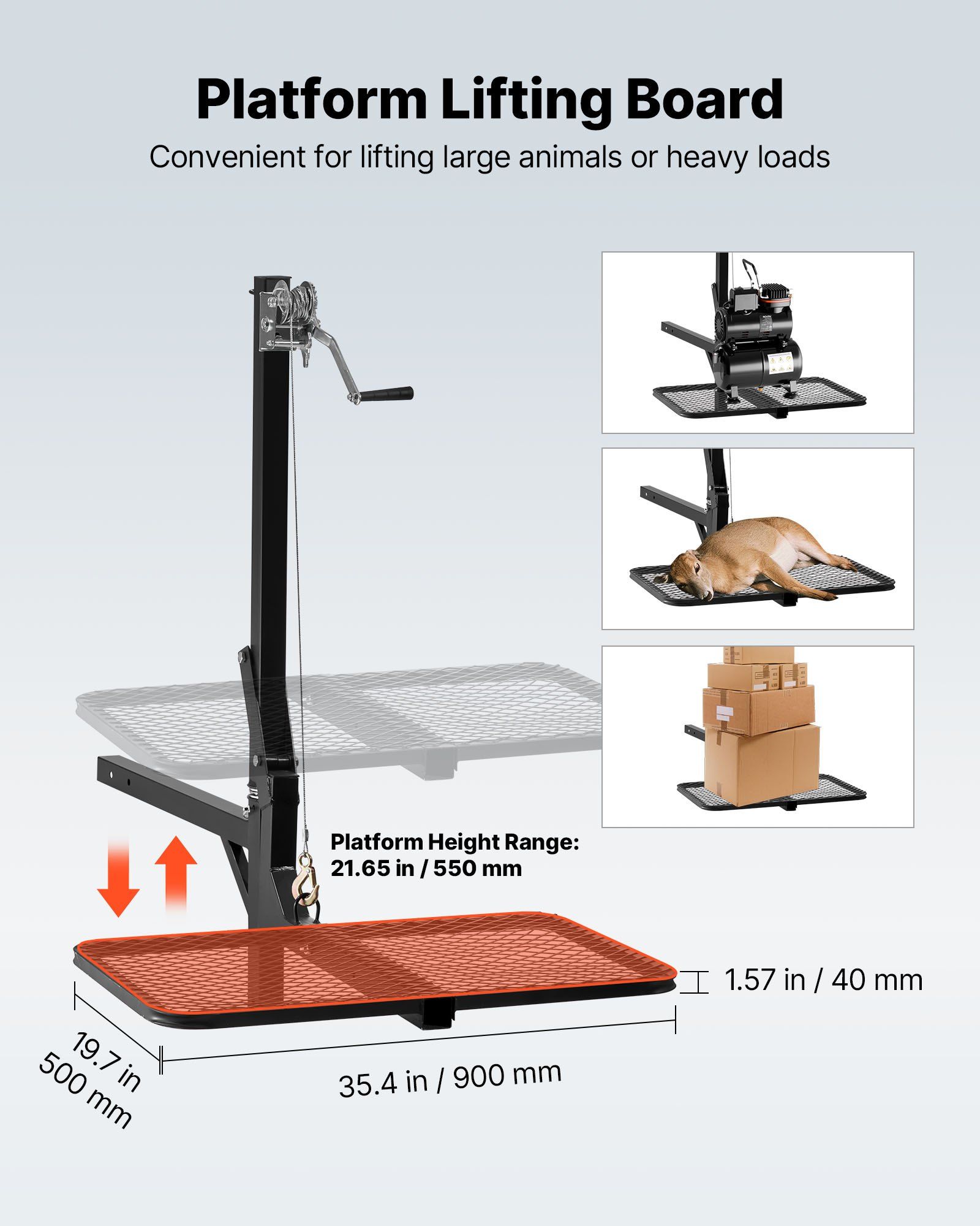Hitch Deer Hoist with Lifting System Platform, 300 lbs Load Capacity, Game Hoist Winch Lift with 2-inch Receiver, 360-Degree Swivel Shaft & Foldable, Hitch-Mounted Deer Hanger for Moving Game - Image 4