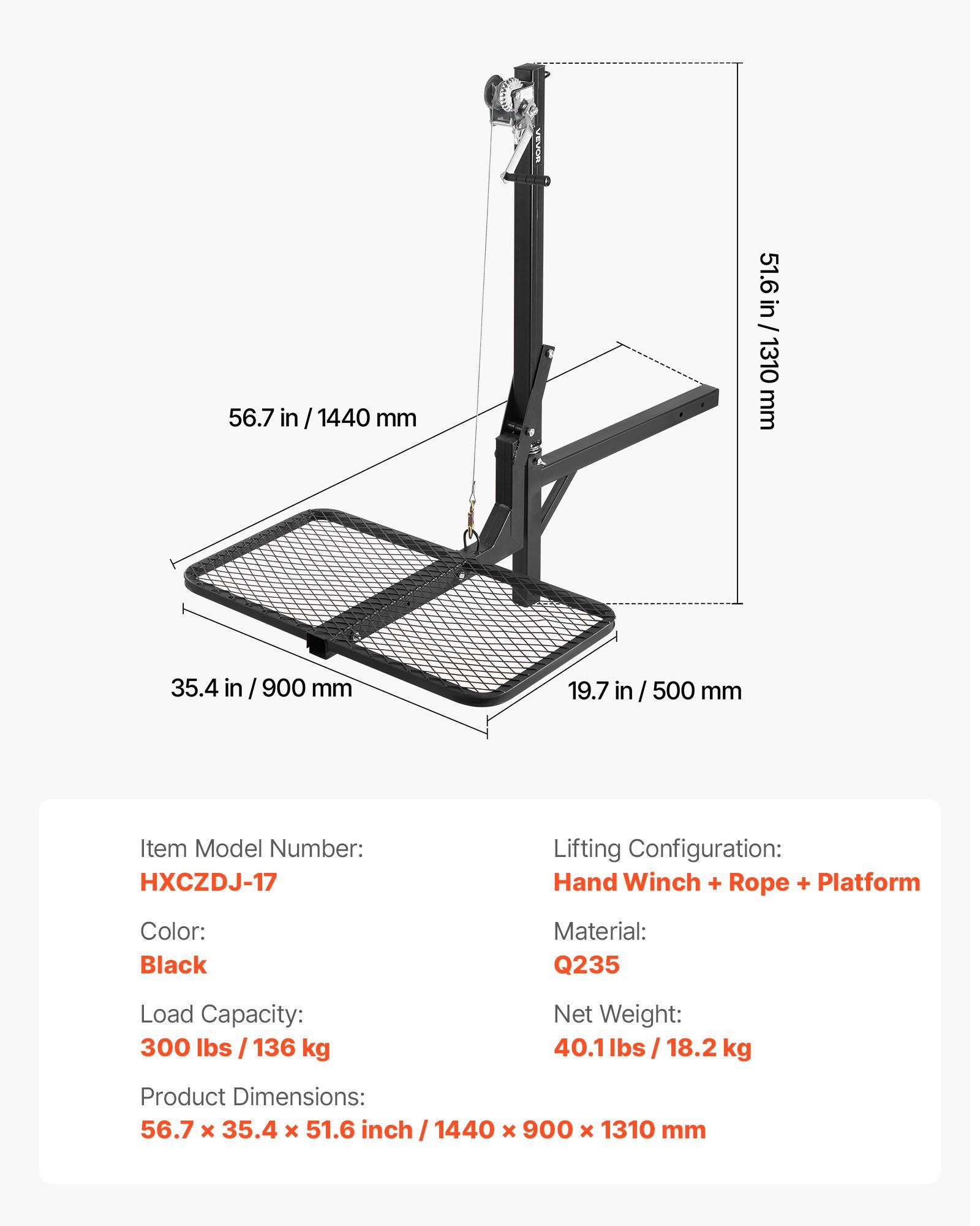 Hitch Deer Hoist with Lifting System Platform, 300 lbs Load Capacity, Game Hoist Winch Lift with 2-inch Receiver, 360-Degree Swivel Shaft & Foldable, Hitch-Mounted Deer Hanger for Moving Game - Image 7