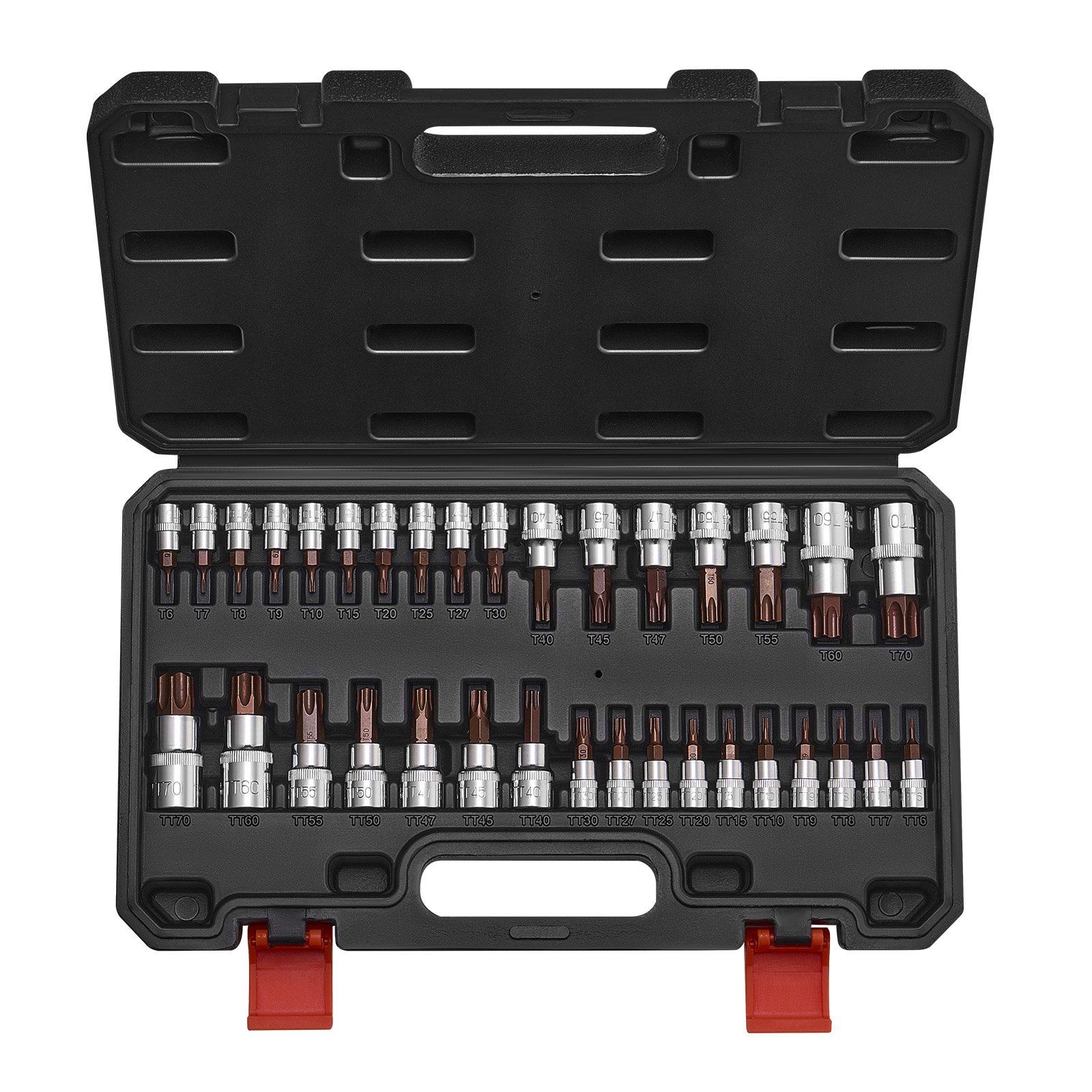 Torx Bit Socket Set, 34-Piece Solid Star and Tamper Proof T6-T70, S2 Alloy Steel and Cr-V Steel, 1/4 in, 3/8 in, and 1/2 in Drives, with Enhanced Storage Case, Torx Sockets for Hand Use - Image 1