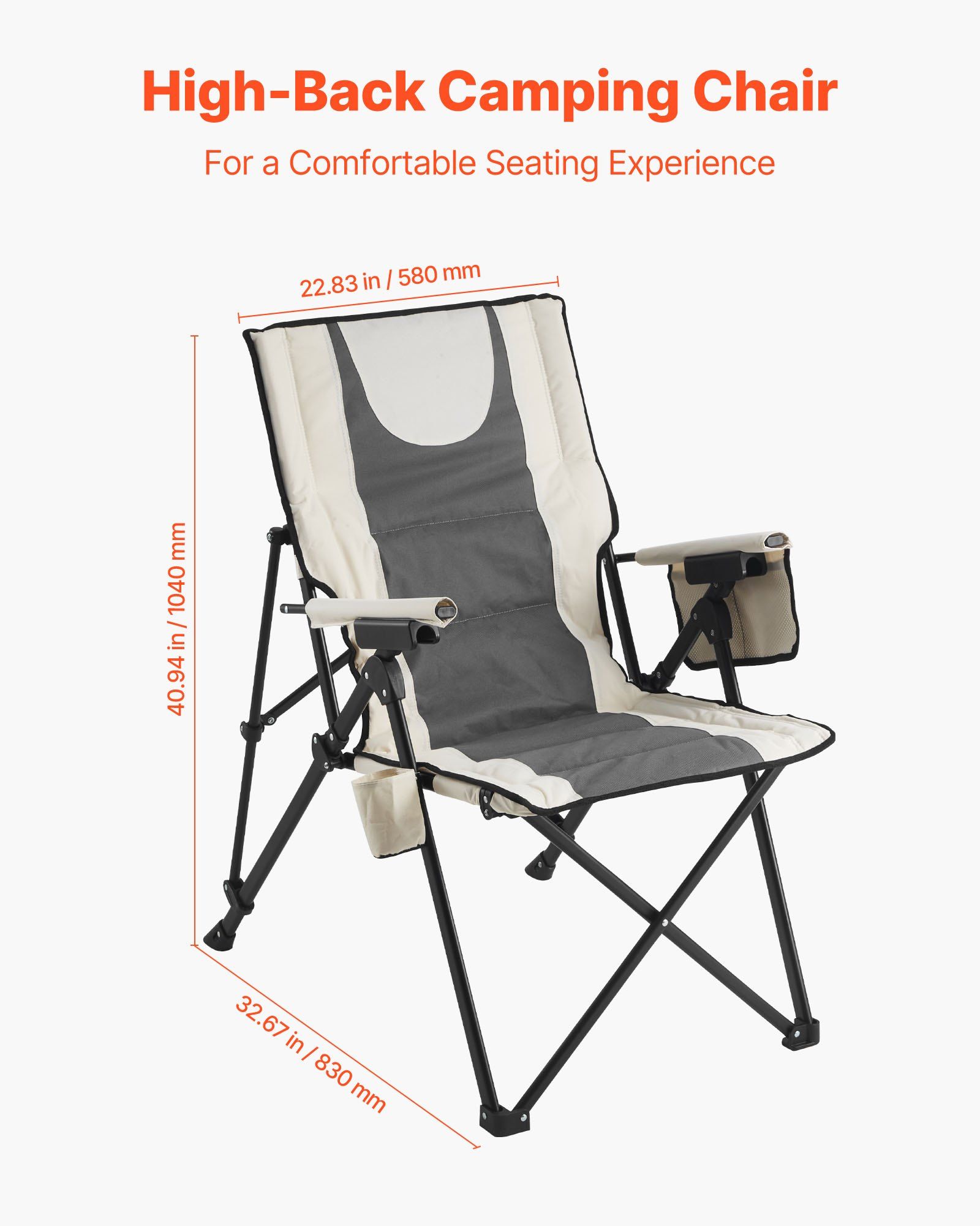 Folding Camping Chair, 3 Reclining Positions, Outdoor High Back Camping Chair, 260lbs Weight Capacity, Full Padded Beach Chairs with Armrest & Headrest, Portable Lawn Chairs for Sports Travel - Image 2