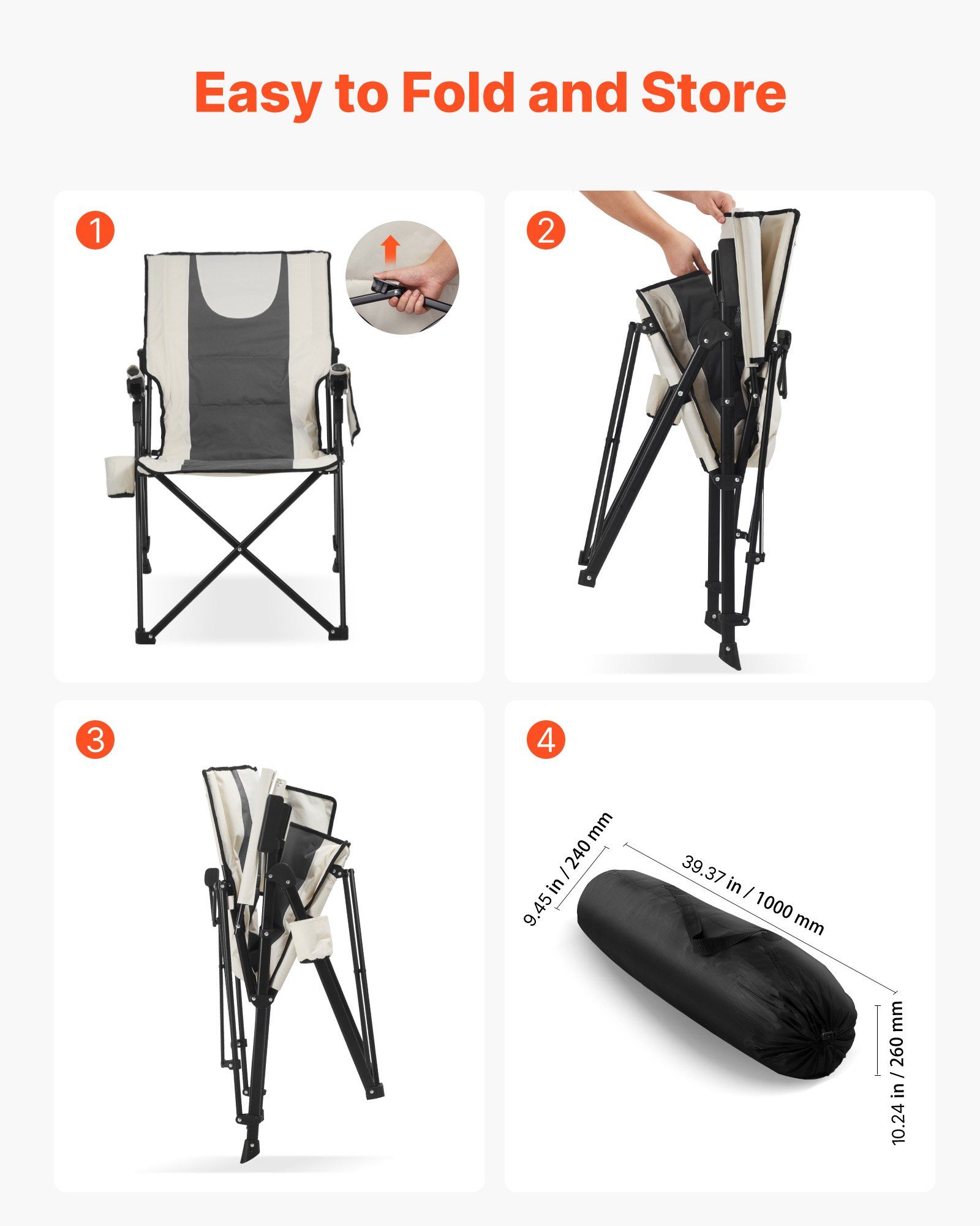 Folding Camping Chair, 3 Reclining Positions, Outdoor High Back Camping Chair, 260lbs Weight Capacity, Full Padded Beach Chairs with Armrest & Headrest, Portable Lawn Chairs for Sports Travel - Image 5