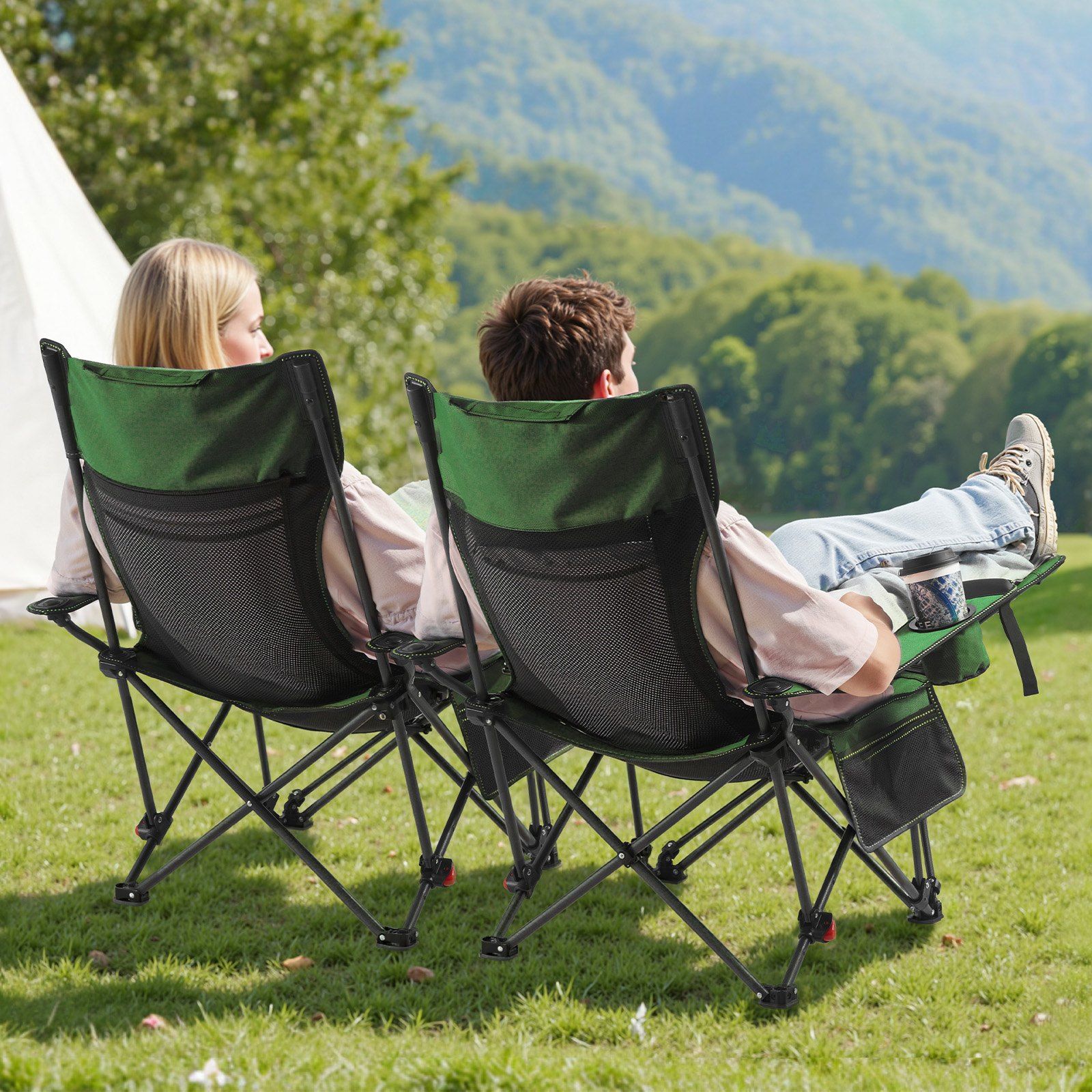 Reclining Camping Chair, 4 Adjustable Positions, Portable Folding Lounger for Adults, Mesh Beach Chair with Headrest & Foot Rest, Supports 220 lbs, Heavy Duty Camp Chairs for Patio, Green - Image 8