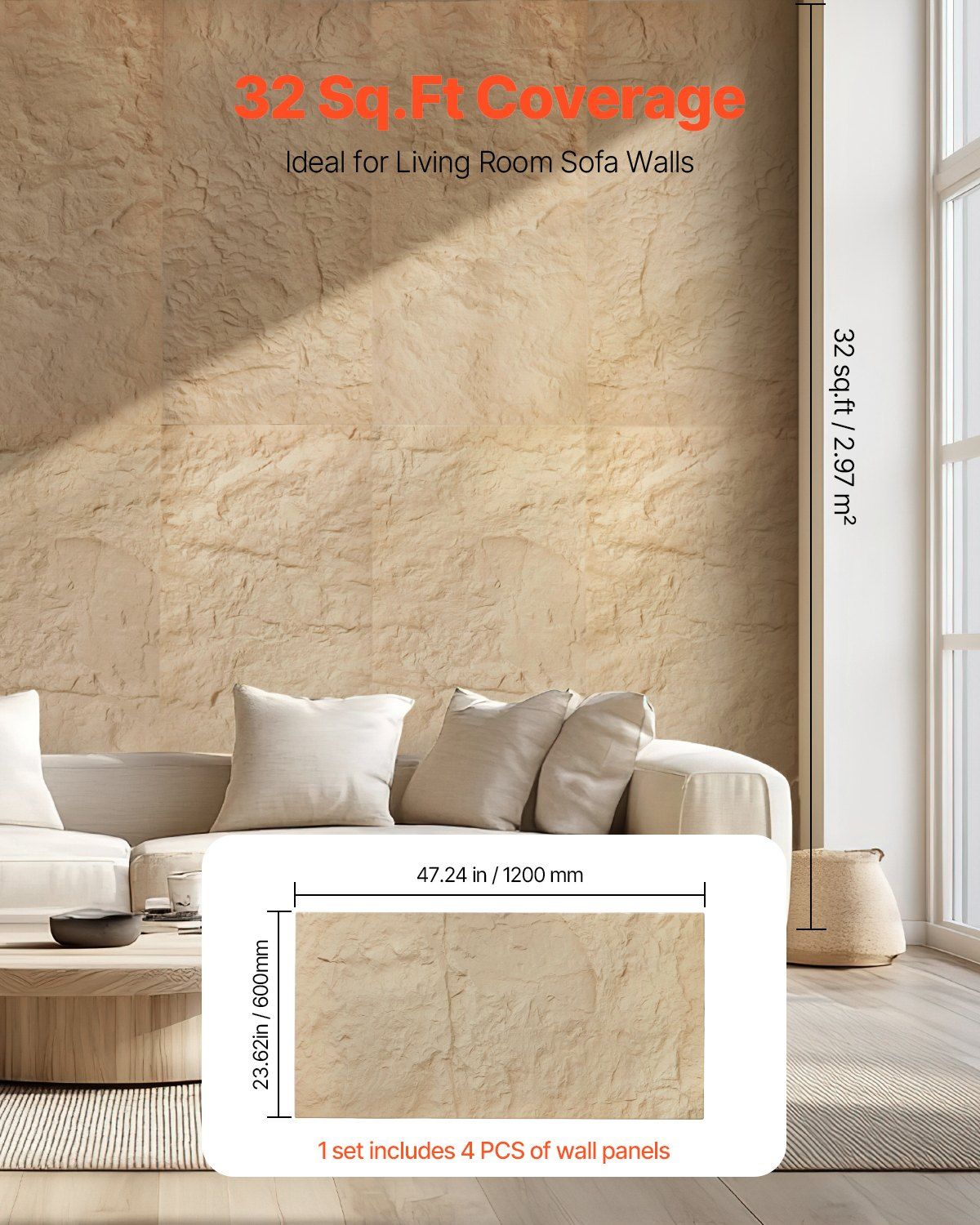 3D Wall Panels, 4 Pack 120 x 60 cm PU Natural Stone Imitation Wall Art Tiles, 2.97 m² Coverage Accent Wall Panel, Interior Home Decor for Ceiling, Bedroom, Living & Gaming Room, Stone Yellow - Image 5