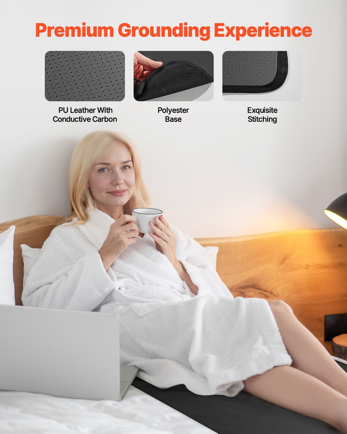 Grounding Mat, 680 x 990 mm Anti-Slip PU Leather Earthing Mat, with 15 Feet Grounding Cord, Grounding Pad for Sleep, Boost Energy, Improve Sleep, Reduce Anxiety at Home Office or Work - Image 4