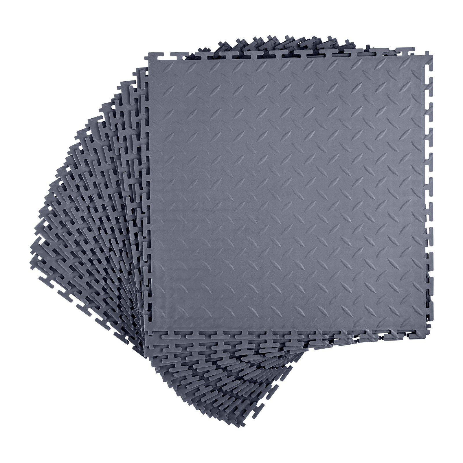 Garage Floor Tiles Interlocking, 16 Pack 513 x 513 x 5 mm Interlocking Modular Garage Flooring Tiles, Diamond Plate Slip-Resistant PVC Mats for Workshop,Warehouse,Tool Room, Graphite Gray - Image 1
