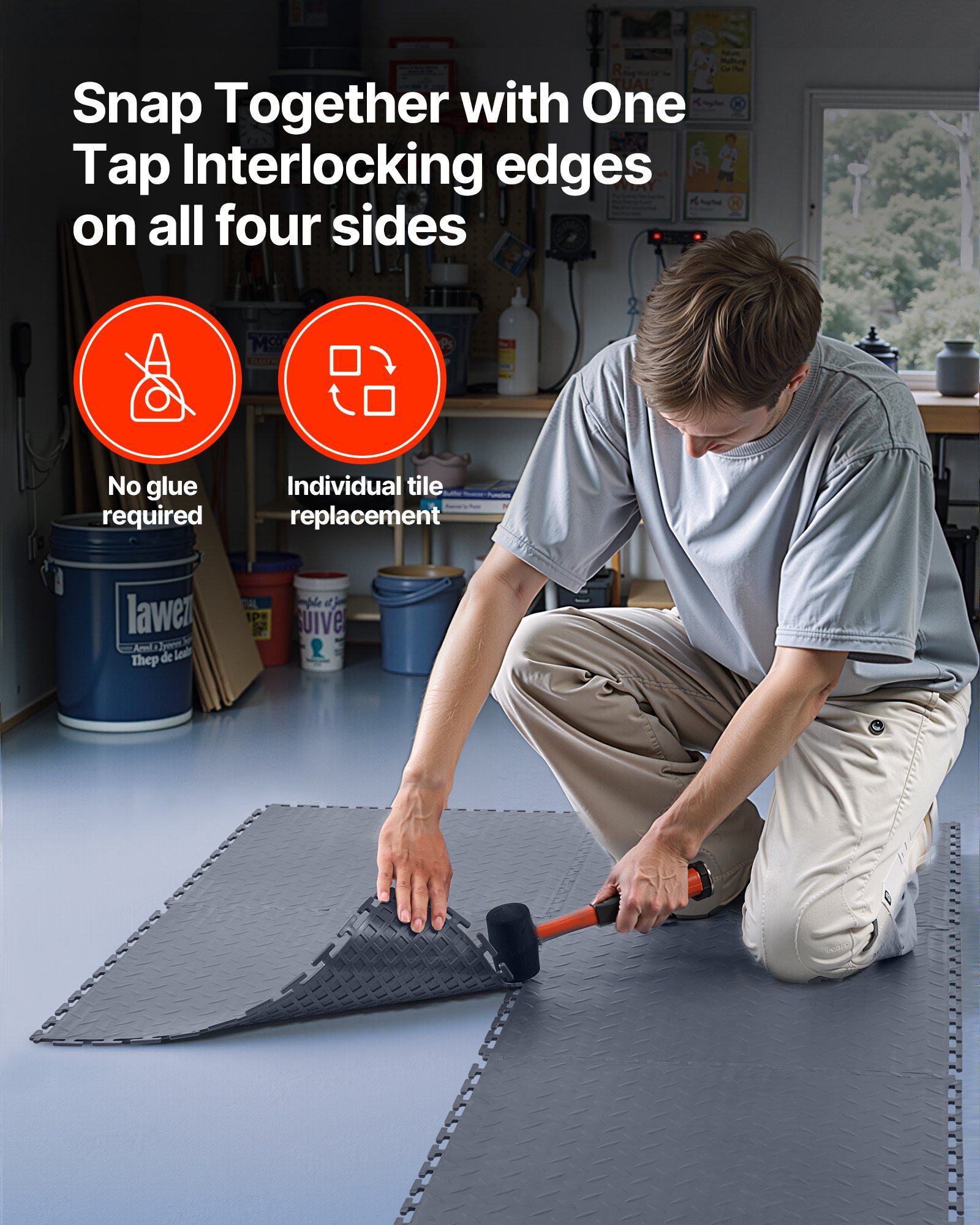 Garage Floor Tiles Interlocking, 16 Pack 513 x 513 x 5 mm Interlocking Modular Garage Flooring Tiles, Diamond Plate Slip-Resistant PVC Mats for Workshop,Warehouse,Tool Room, Graphite Gray - Image 6
