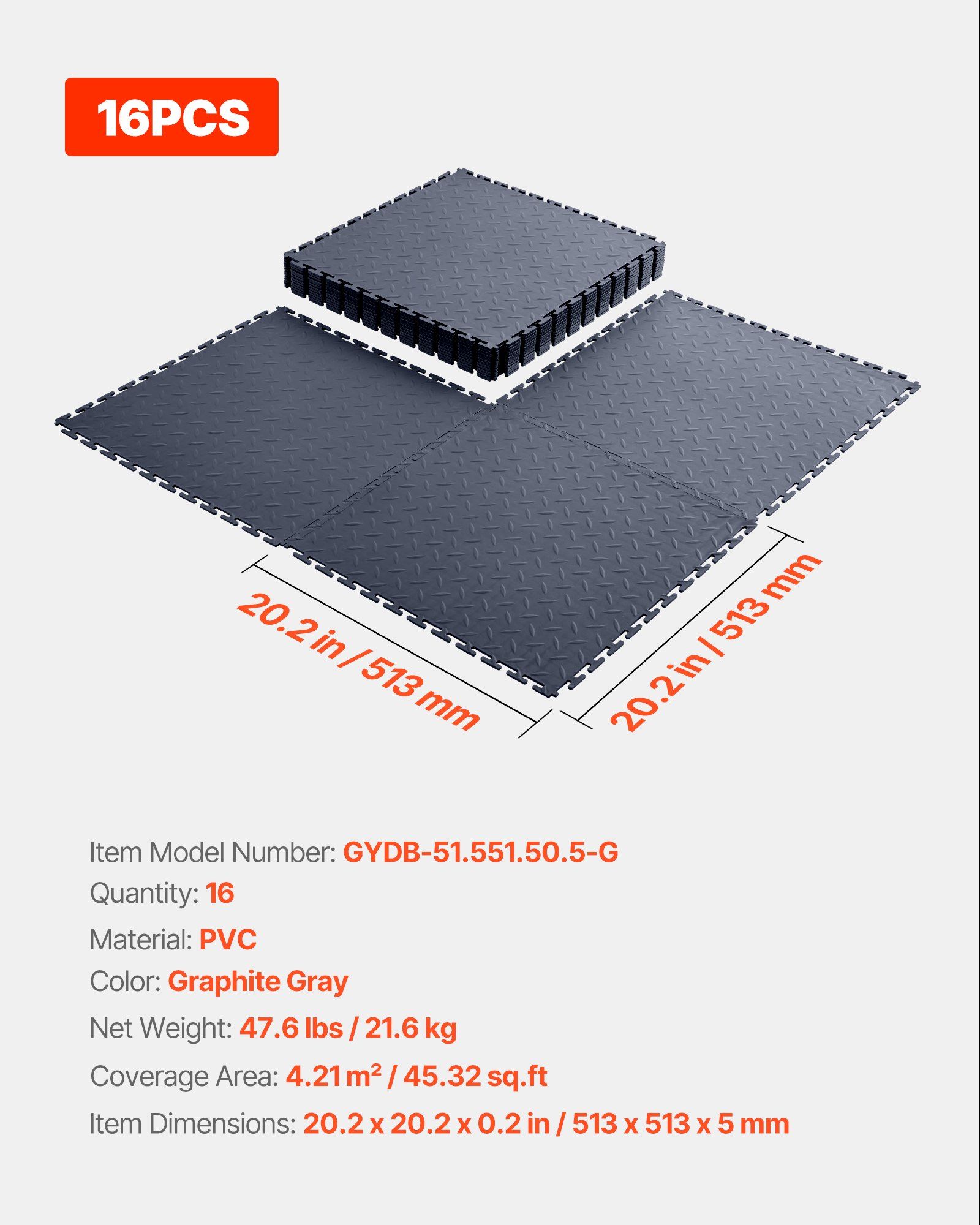 Garage Floor Tiles Interlocking, 16 Pack 513 x 513 x 5 mm Interlocking Modular Garage Flooring Tiles, Diamond Plate Slip-Resistant PVC Mats for Workshop,Warehouse,Tool Room, Graphite Gray - Image 7