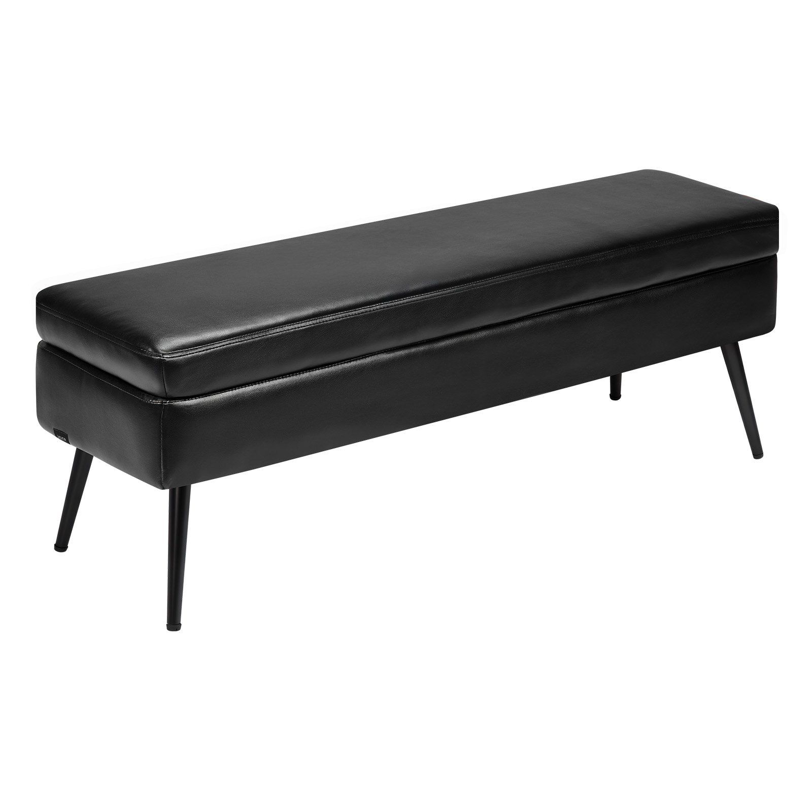 Leather Storage Ottoman Bench, PU Leather Bench with Storage and Metal Legs, Modern Shoe Benches Seat for Entryway, Upholstered End of Bed Benches for Living Room, Dining Room, Hallway, Black - Image 1
