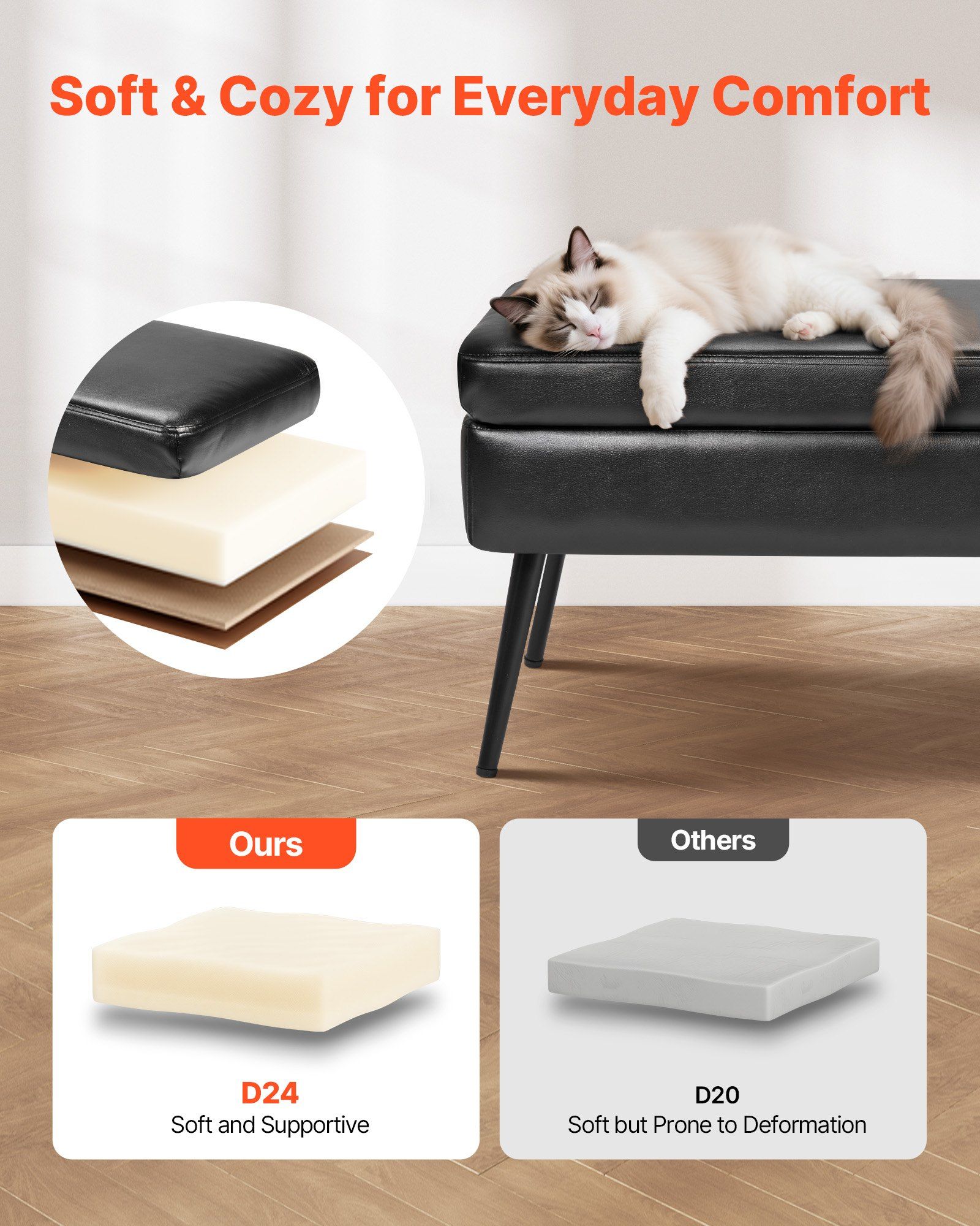 Leather Storage Ottoman Bench, PU Leather Bench with Storage and Metal Legs, Modern Shoe Benches Seat for Entryway, Upholstered End of Bed Benches for Living Room, Dining Room, Hallway, Black - Image 5