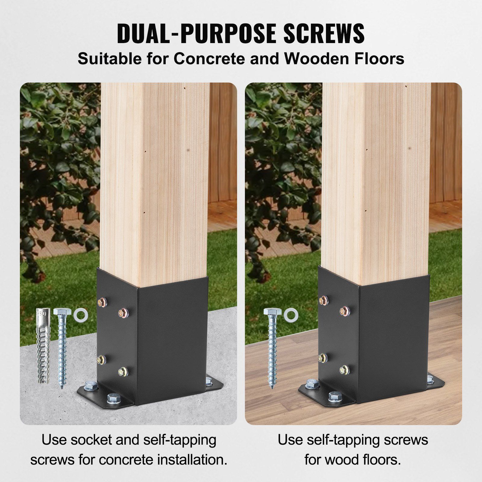 101.6x101.6mm Post Base 2 Pcs, Inner Size 91x91 Post Base Brackets, Heavy Duty Powder-Coated Post Anchor Matte Black Wood Post Brackets for Pavilion Deck Railing Support Deck Base Plate - Image 3