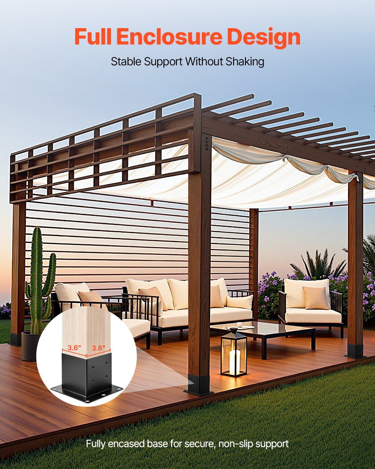 4x4 Post Base 4 Pcs, Inner Size 3.6x3.6 inch / 92x92 mm Post Brackets, Heavy Duty Carbon Steel Decking Posts, Wood Posts Brackets for Pavilion Deck Railing Support Deck Base Plate, Black - Image 2