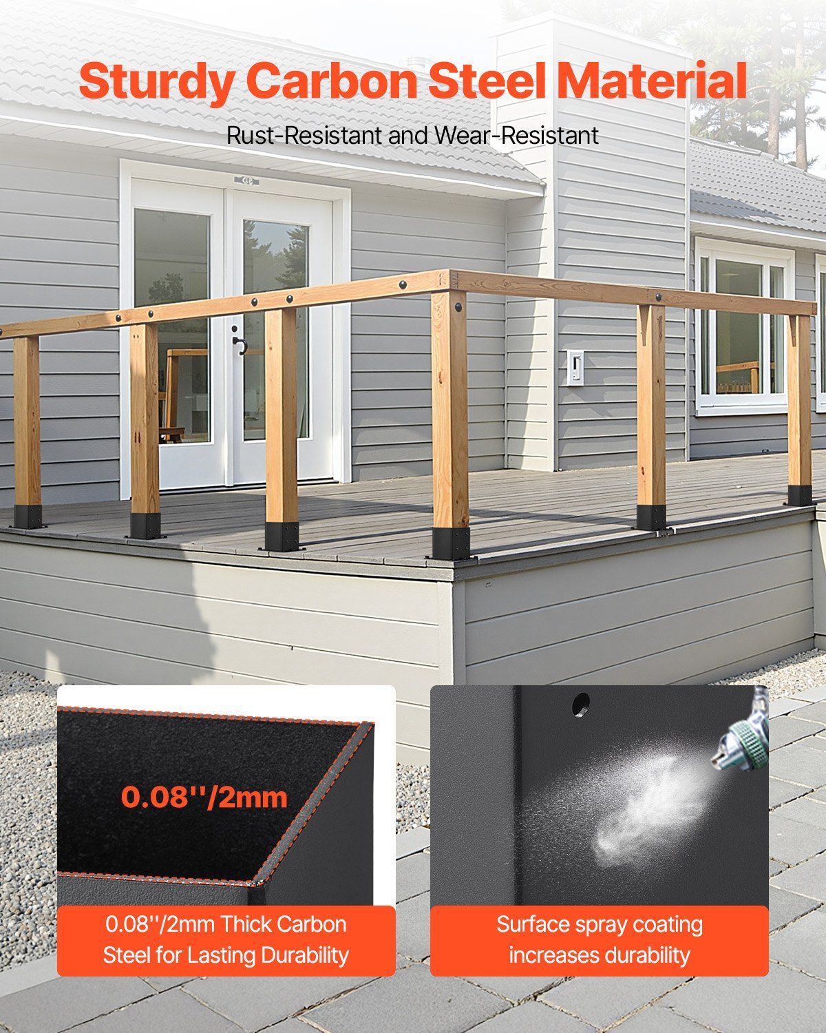 4x4 Post Base 4 Pcs, Inner Size 3.6x3.6 inch / 92x92 mm Post Brackets, Heavy Duty Carbon Steel Decking Posts, Wood Posts Brackets for Pavilion Deck Railing Support Deck Base Plate, Black - Image 4